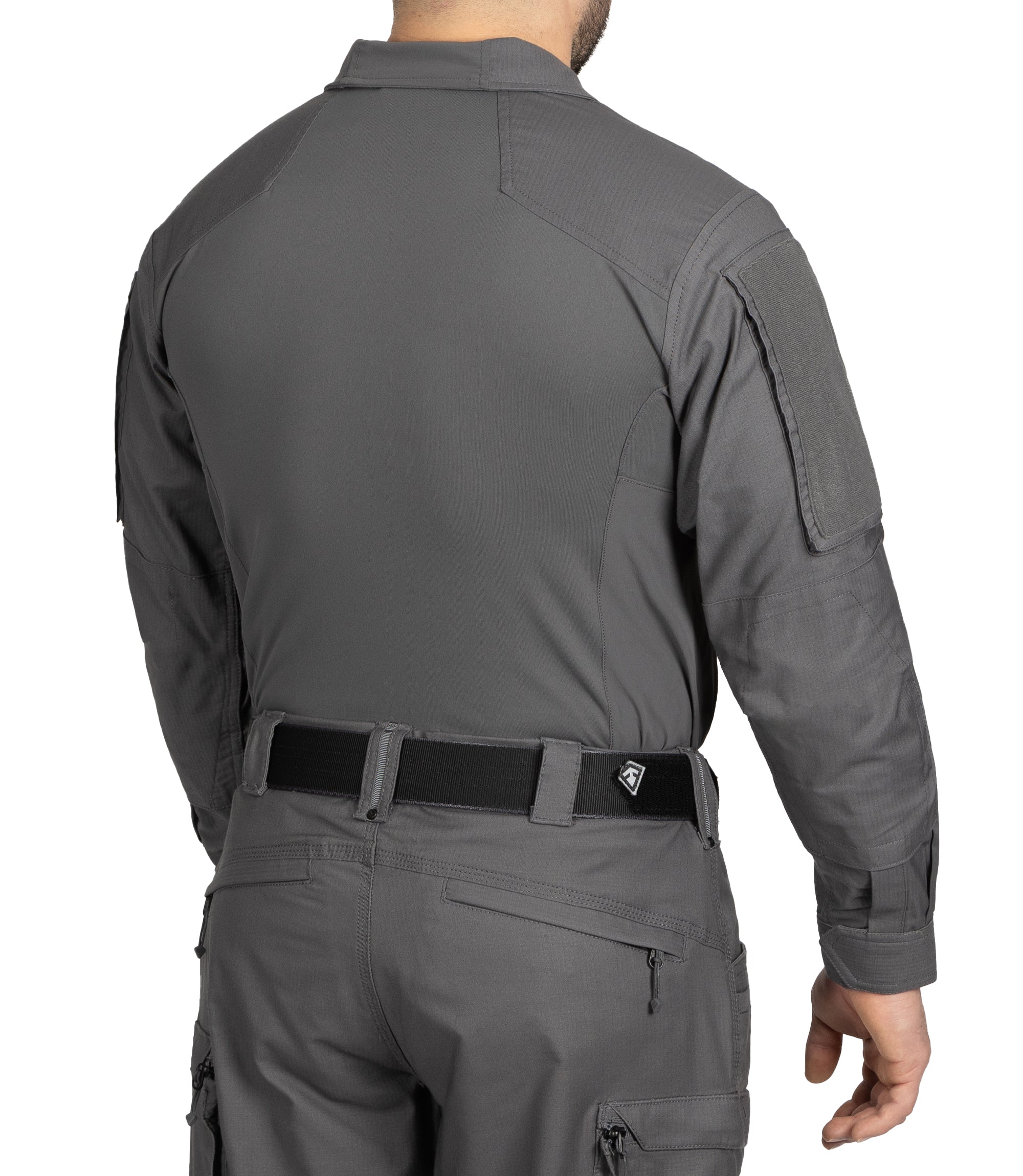 Back Side of Men's Defender Shirt in Wolf Grey |color_wolf grey