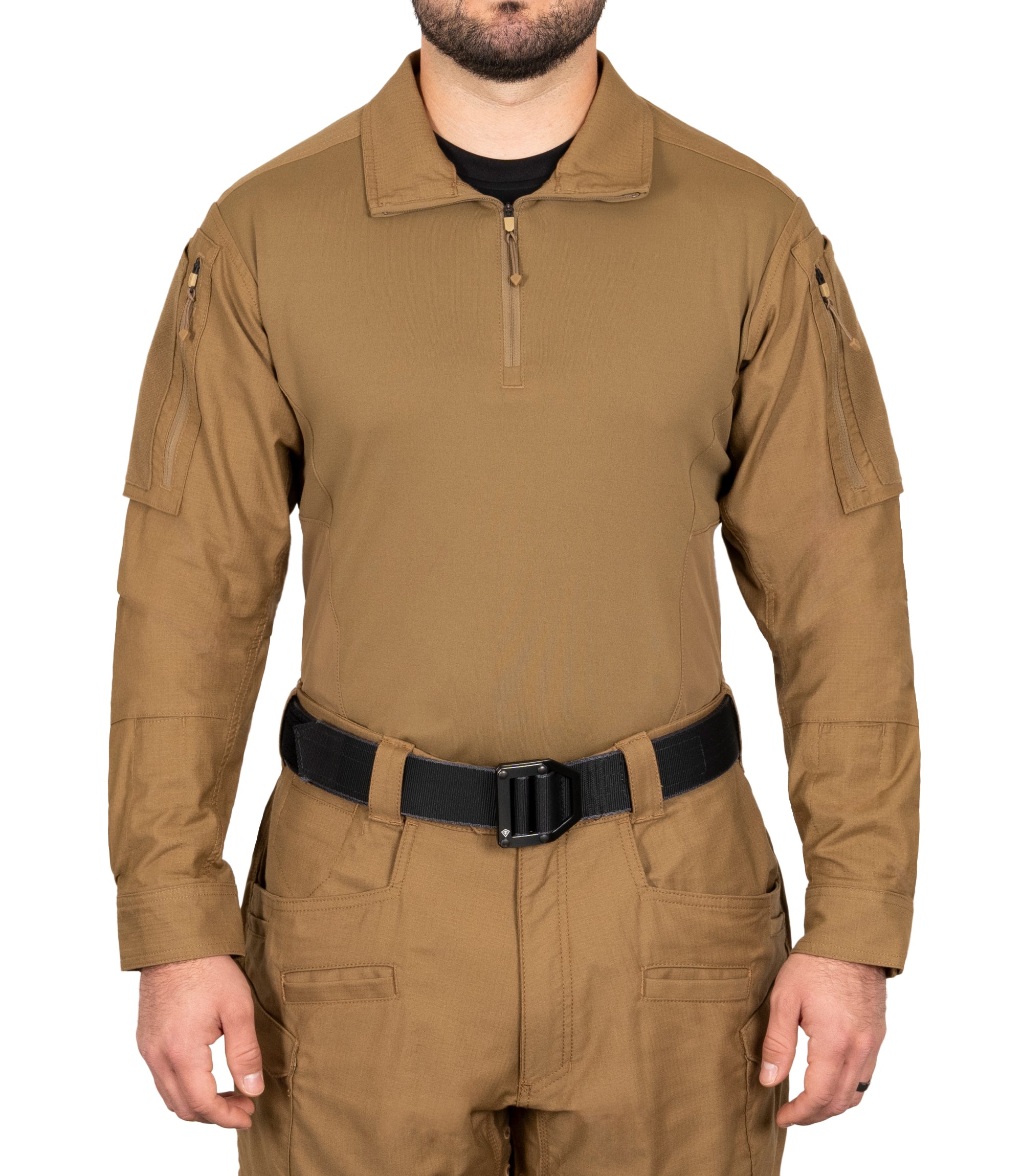 Front of Men's Defender Shirt in Coyote Brown |color_coyote brown