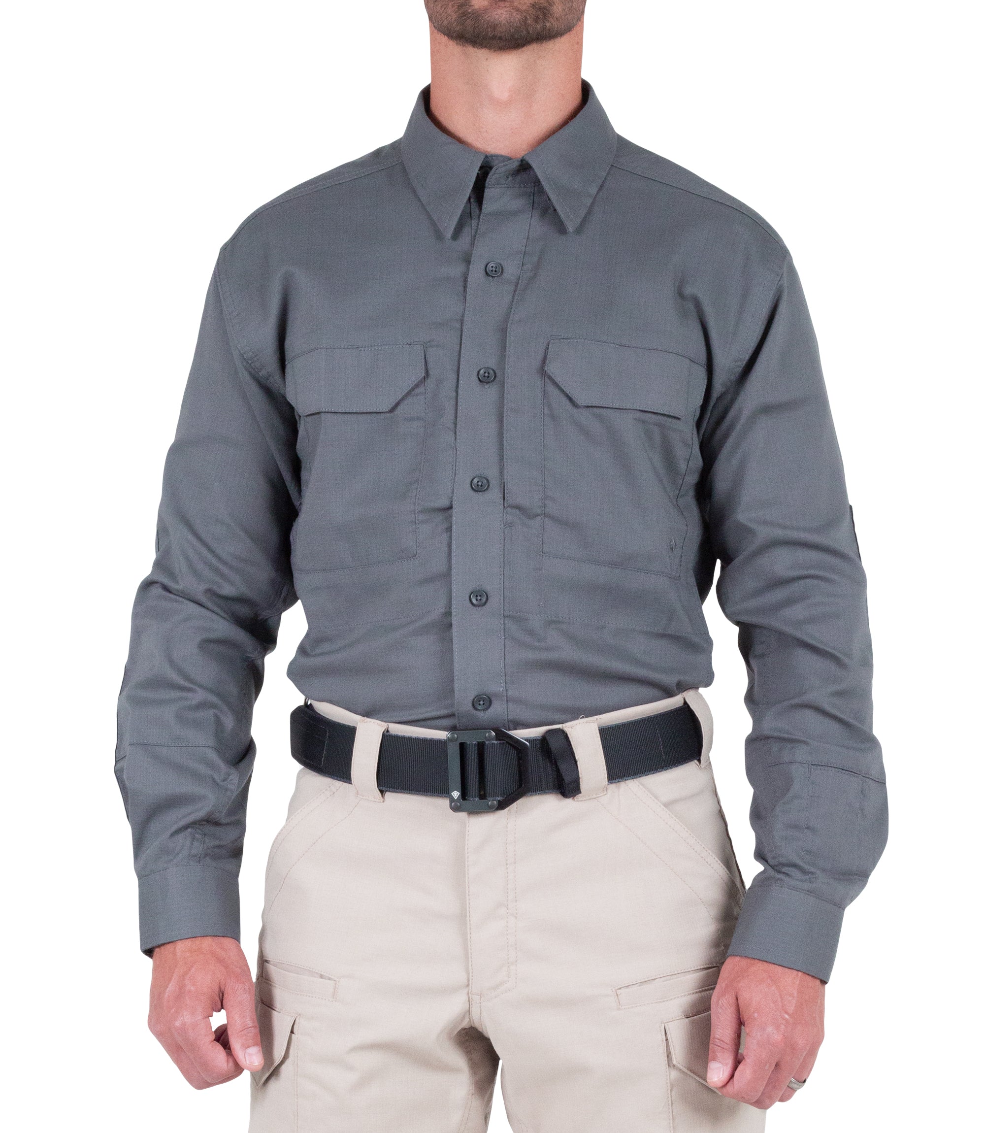 Front of Men's V2 Tactical Long Sleeve Shirt in Wolf Grey |color_wolf grey