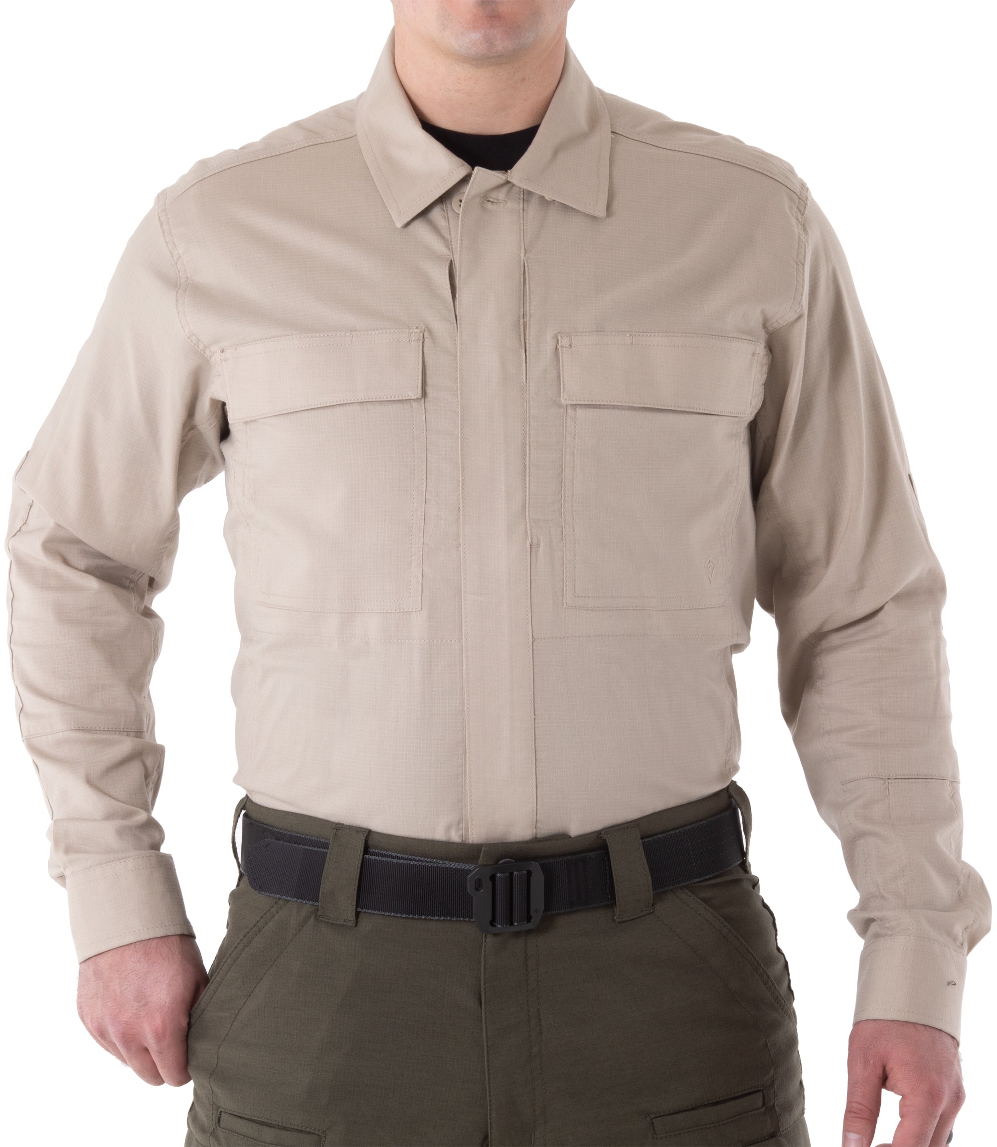 Front of Men's V2 BDU Long Sleeve Shirt in Khaki |color_khaki
