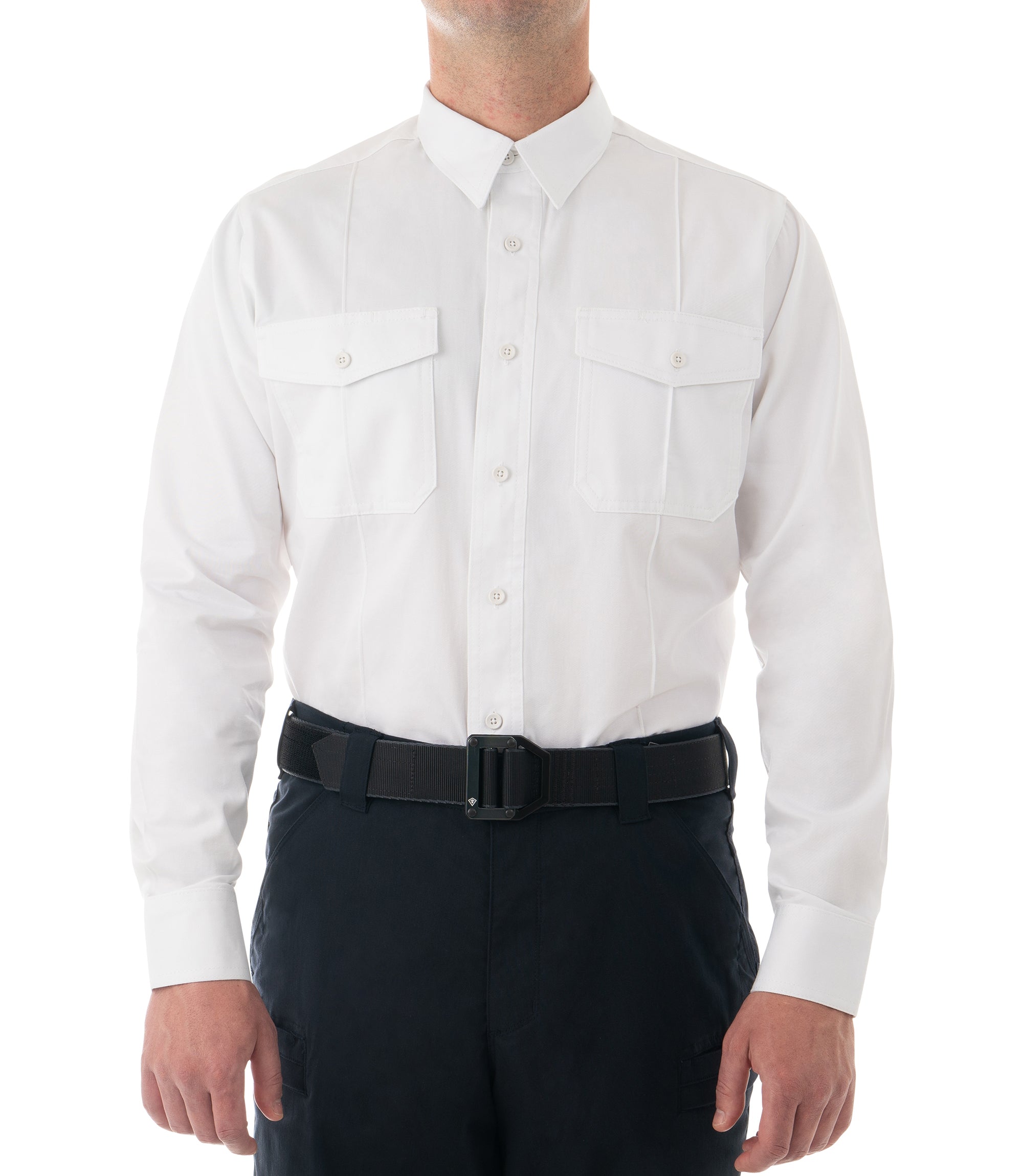 Front of Men's Cotton Station Long Sleeve Shirt in White |color_white
