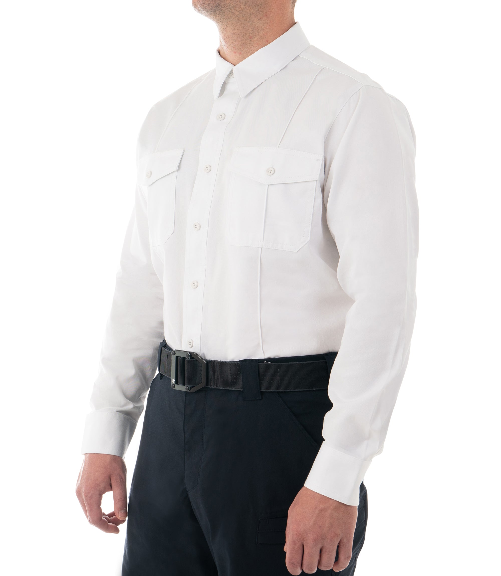 Side of Men's Cotton Station Long Sleeve Shirt in White |color_white