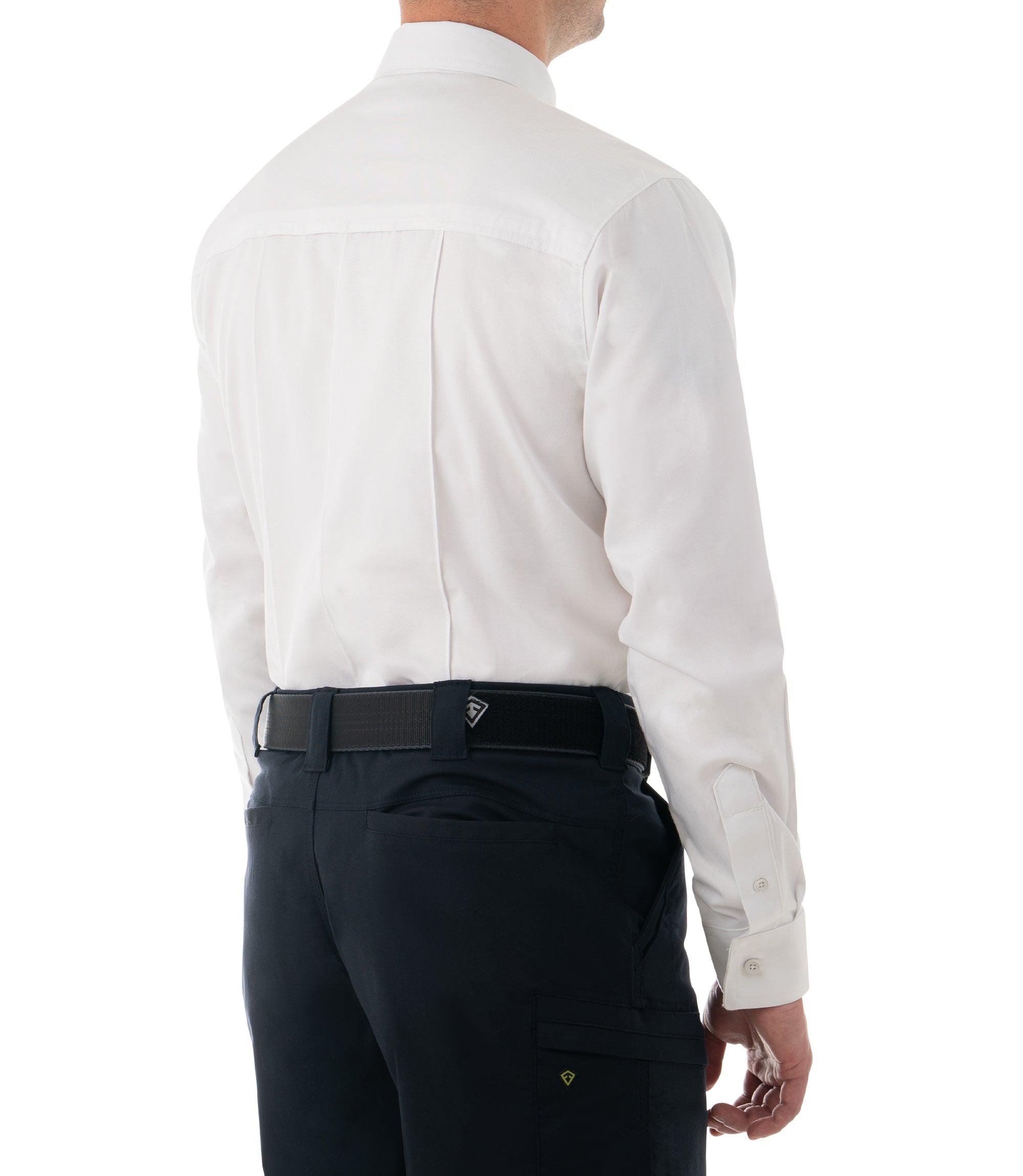 Side of Men's Cotton Station Long Sleeve Shirt in White |color_white