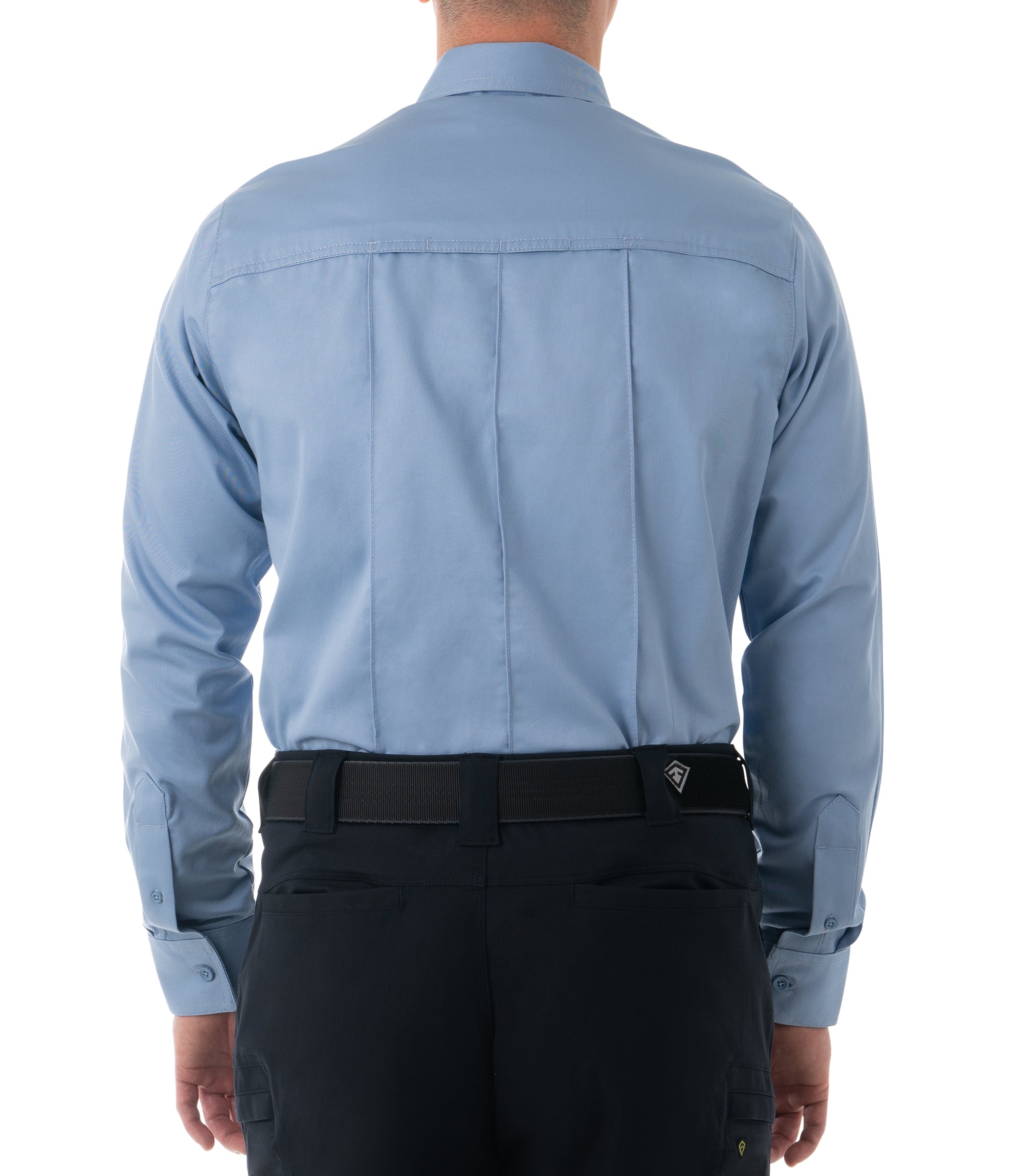 Back of Men's Cotton Station Long Sleeve Shirt in Medium Blue |color_medium blue