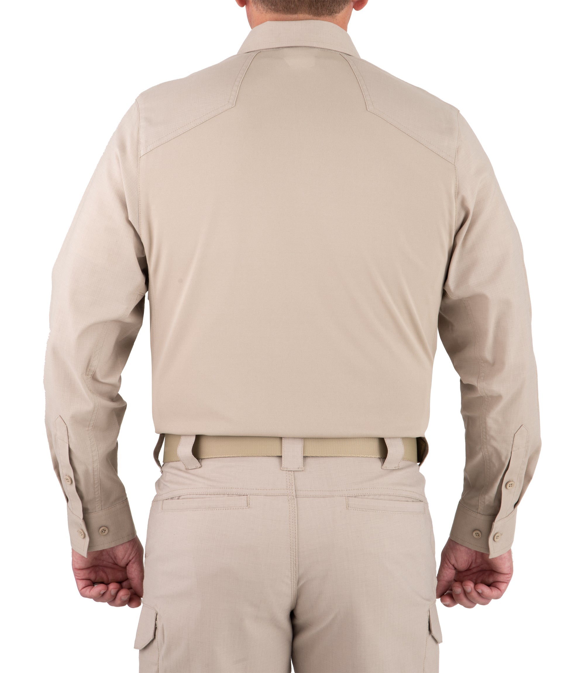 Back of Men's V2 Pro Performance Shirt in Khaki |color_khaki