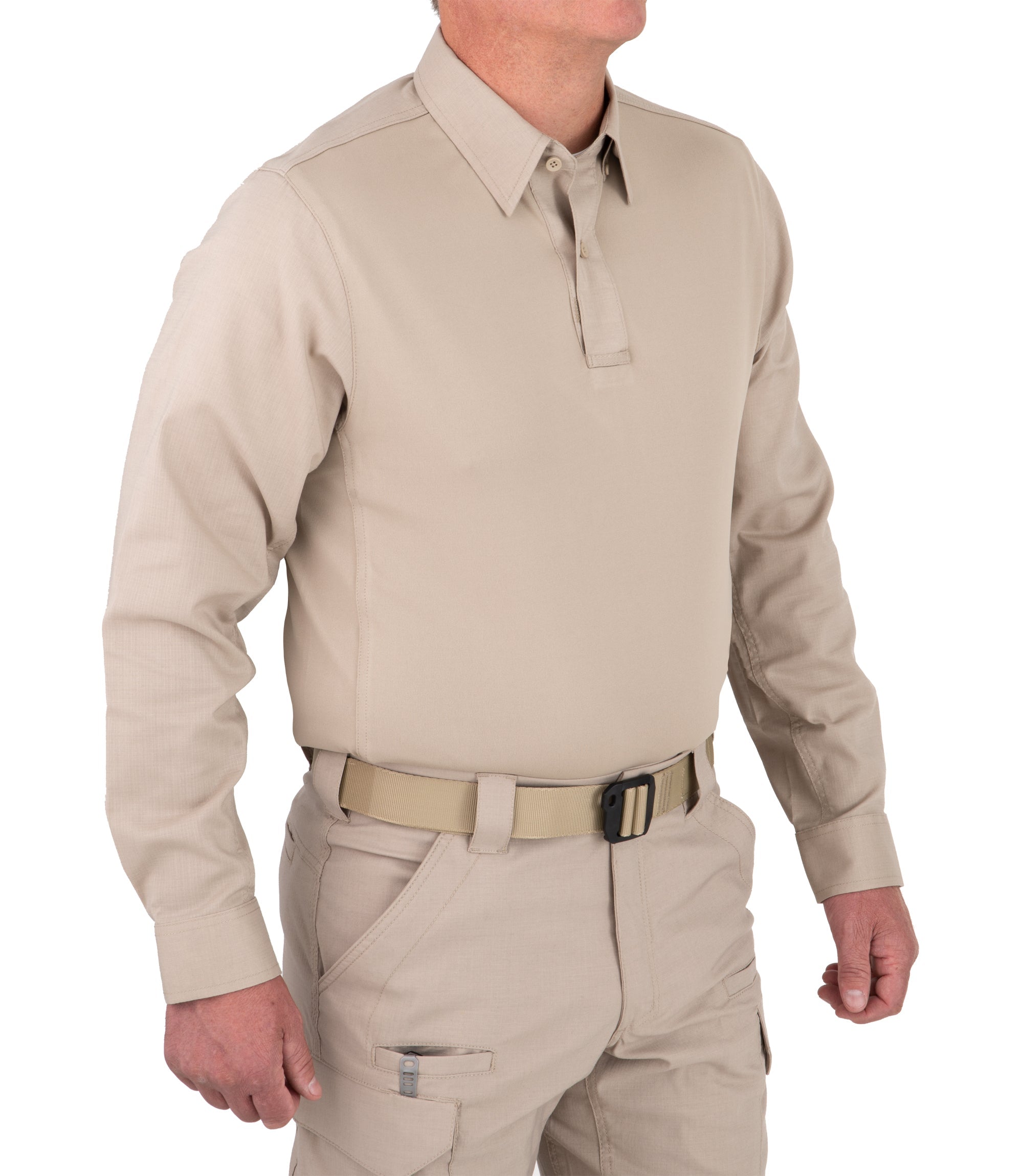 Side of Men's V2 Pro Performance Shirt in Khaki |color_khaki