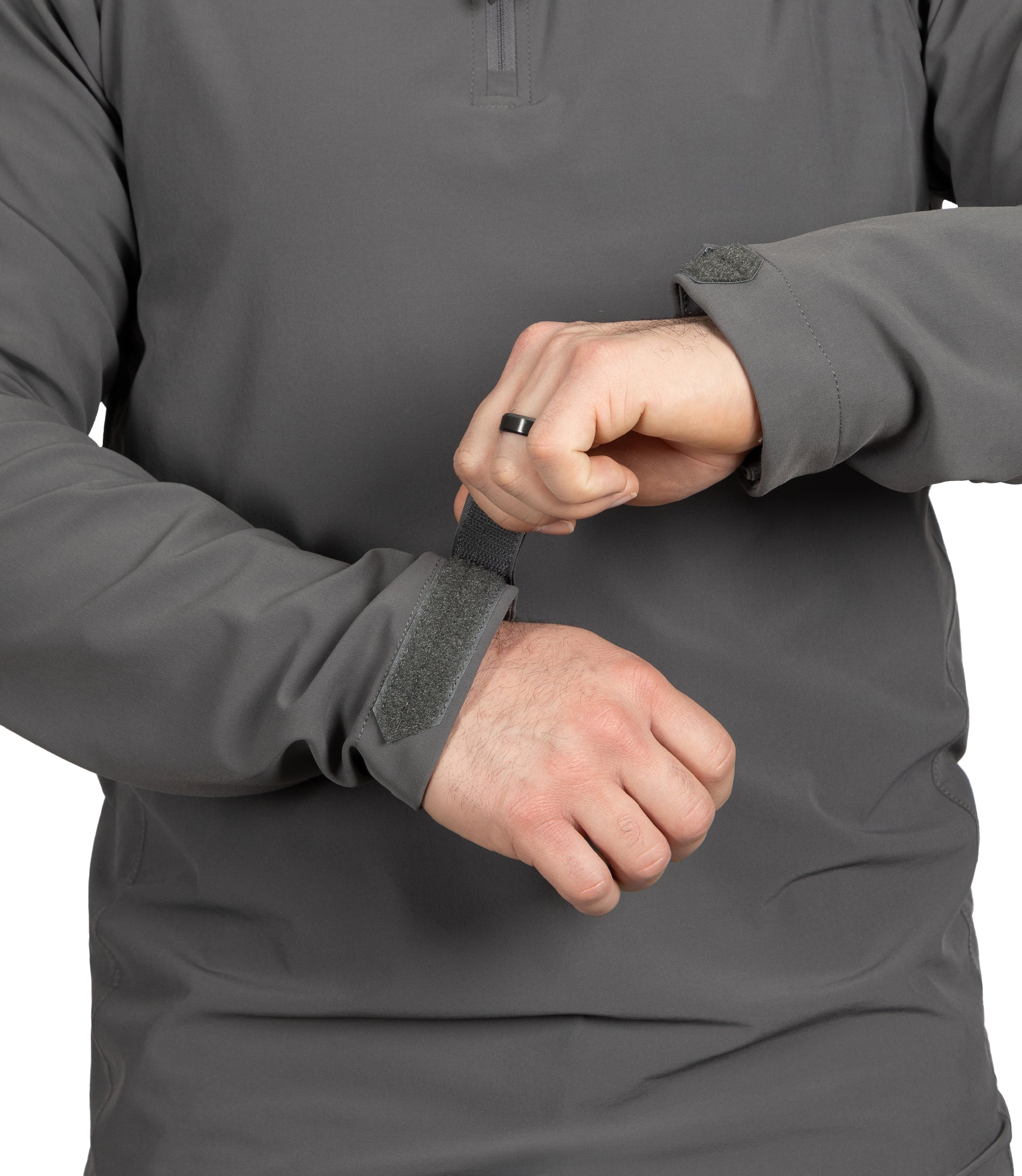 Hook and Loop Wrist Closures on Men's Pro Duty Pullover in Wolf Grey |color_wolf grey