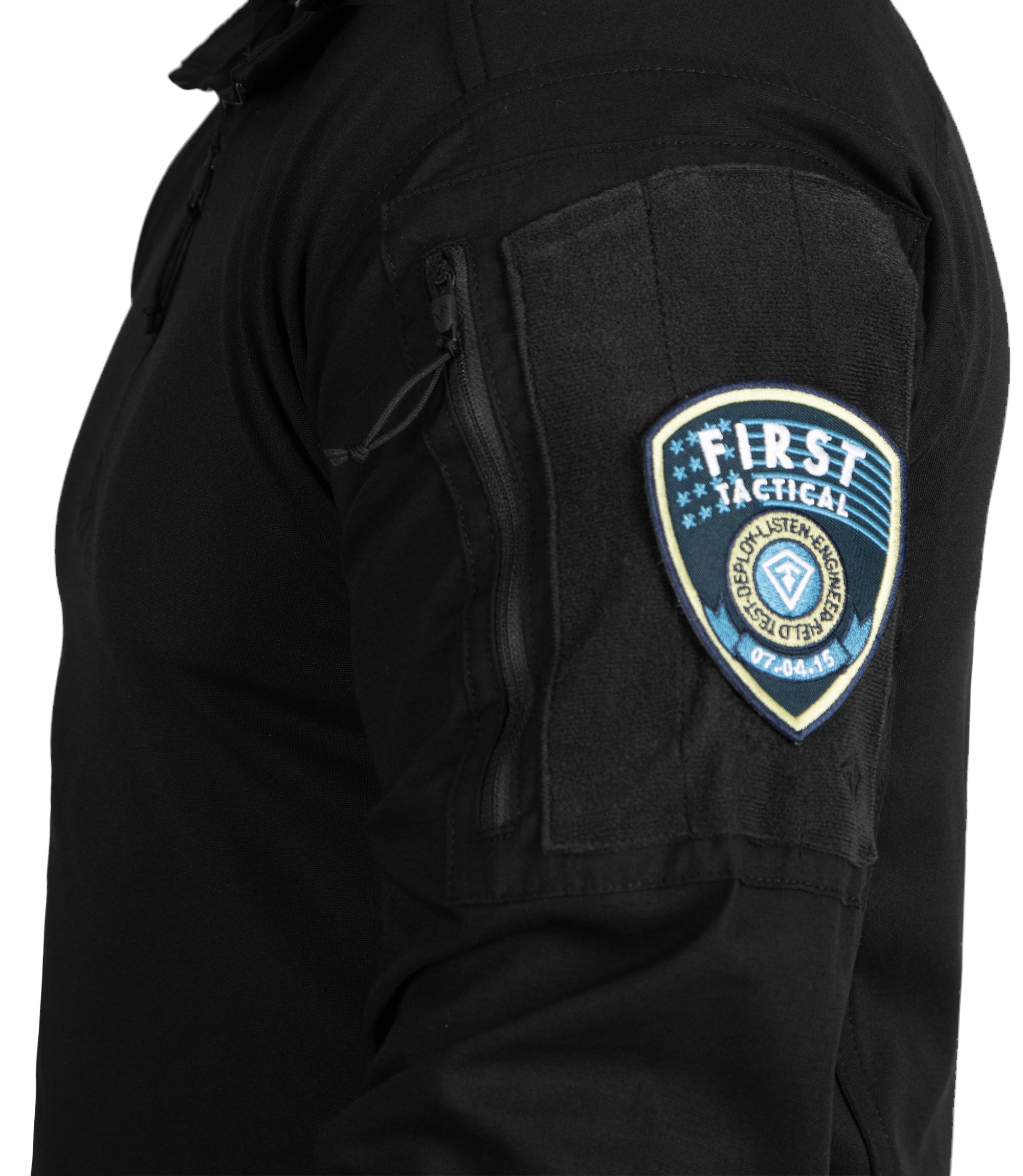 Closed Arm Pocket of Men's V2 Responder Shirt in Black |color_black