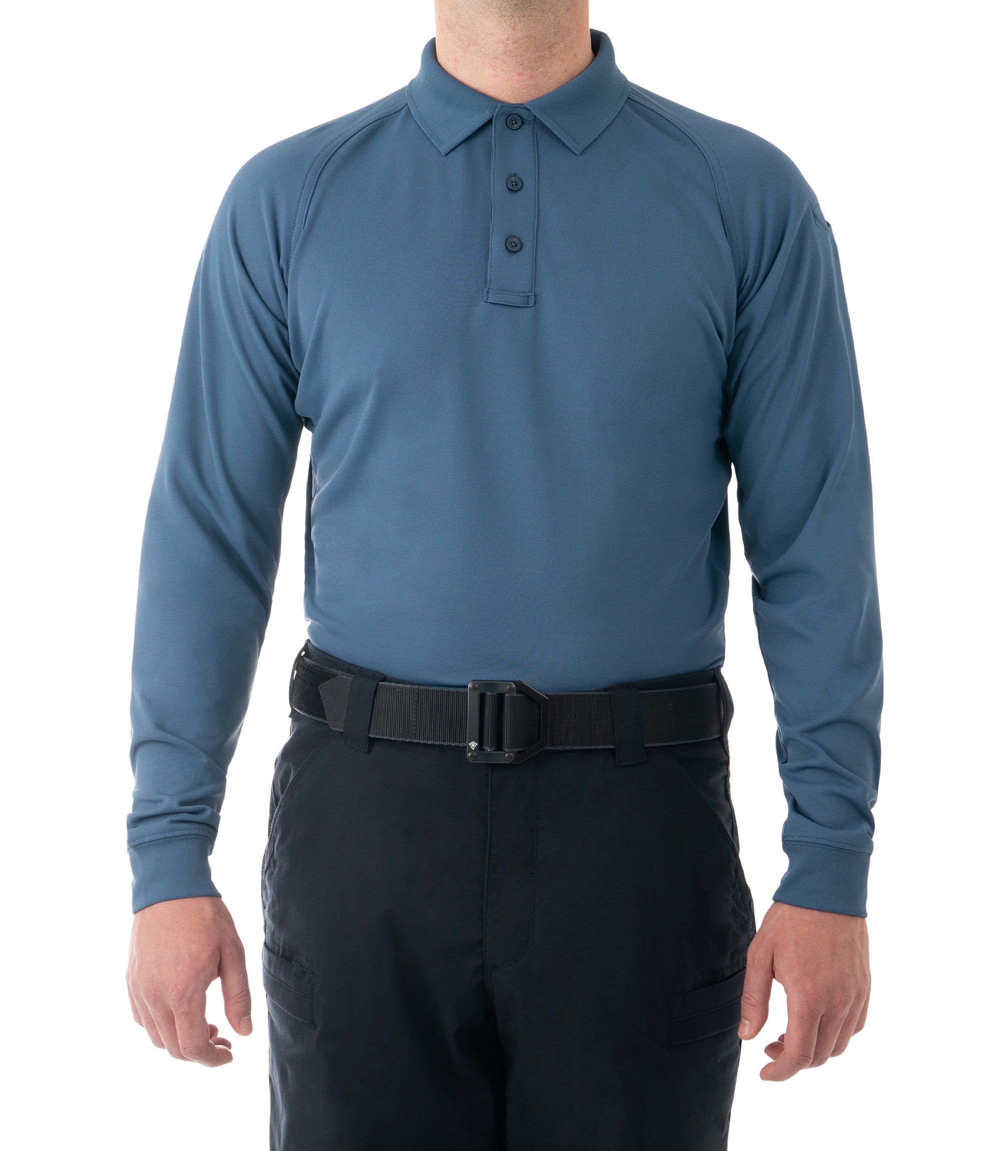 Front of Men's Performance Long Sleeve Polo in French Blue |color_french blue