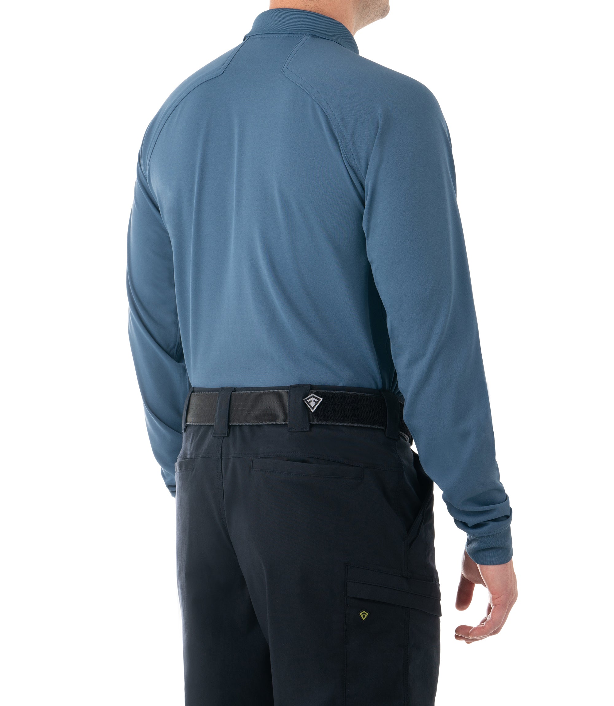 Side of Men's Performance Long Sleeve Polo in French Blue |color_french blue
