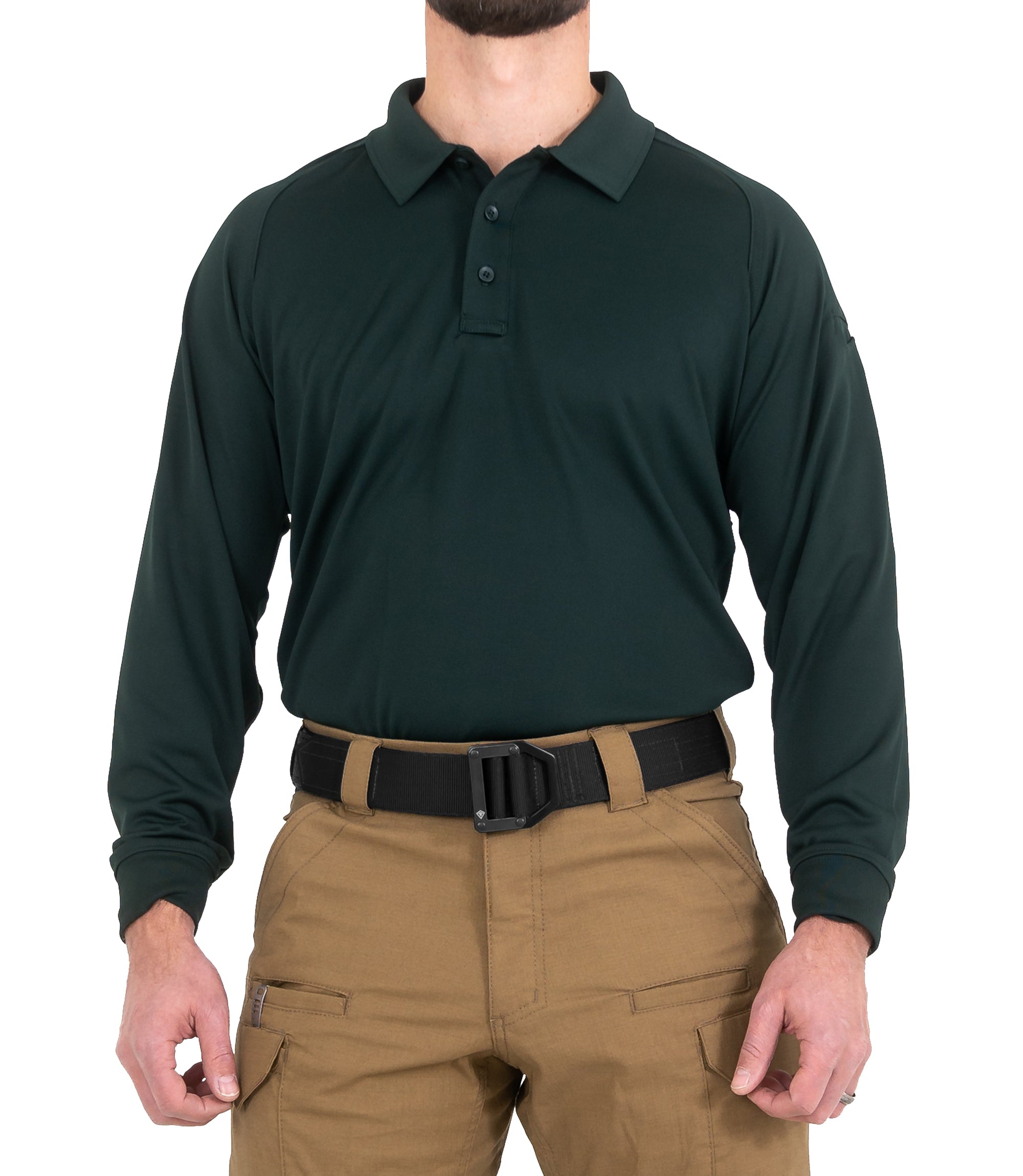 Front of Men's Performance Long Sleeve Polo in Spruce Green |color_spruce green