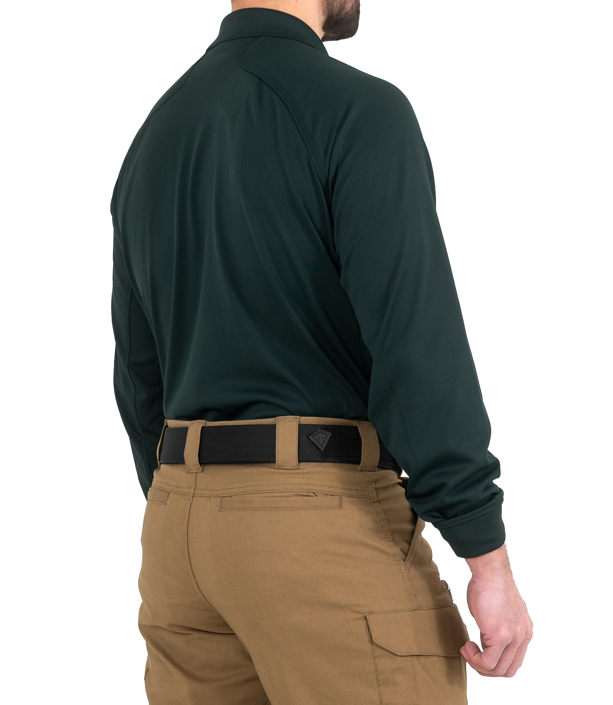 Side of Men's Performance Long Sleeve Polo in Spruce Green |color_spruce green