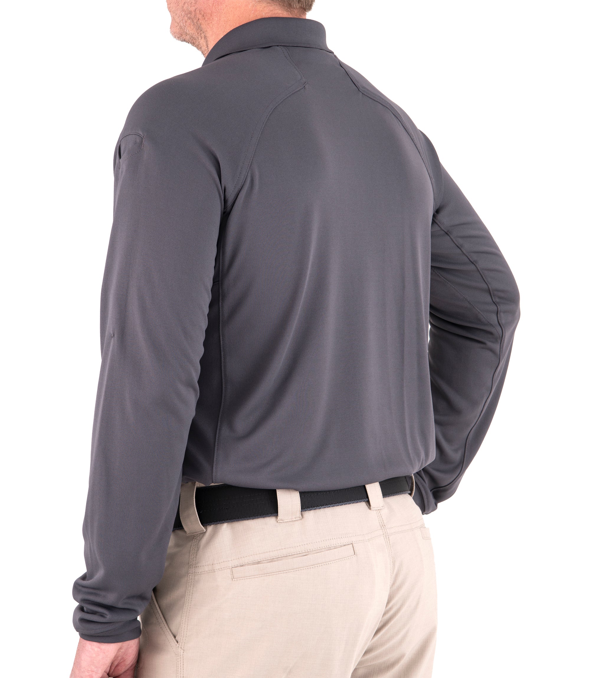 Side of Men's Performance Long Sleeve Polo in Asphalt |color_asphalt