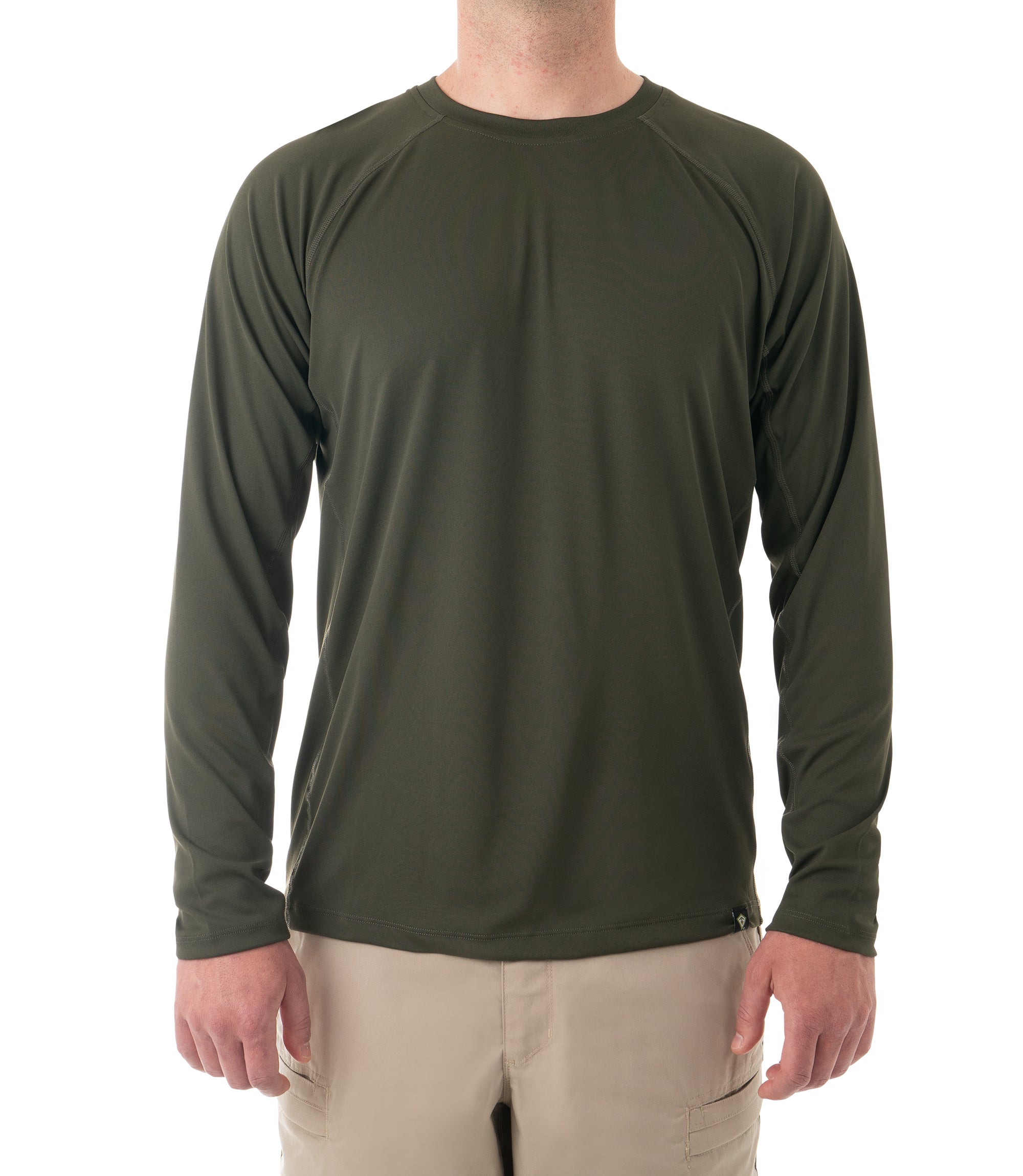 Front of Men's Performance Long Sleeve Shirt in OD Green |color_od green