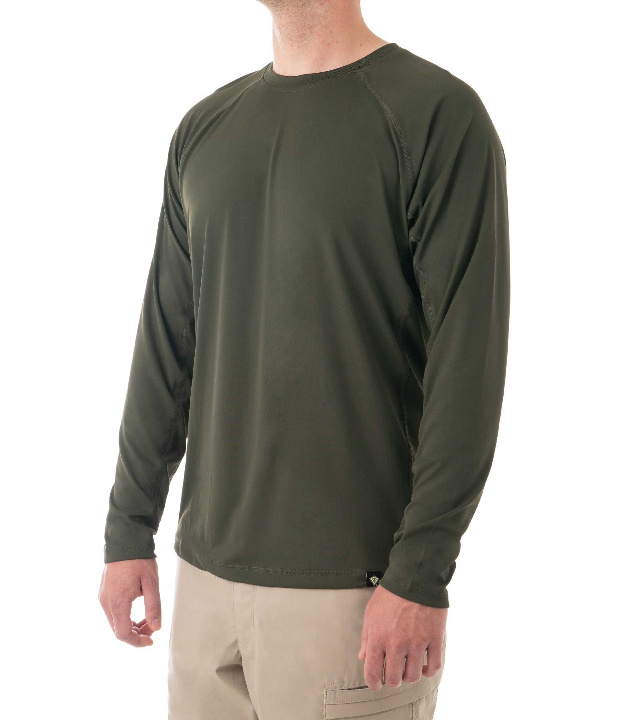 Side of Men's Performance Long Sleeve Shirt in OD Green |color_od green