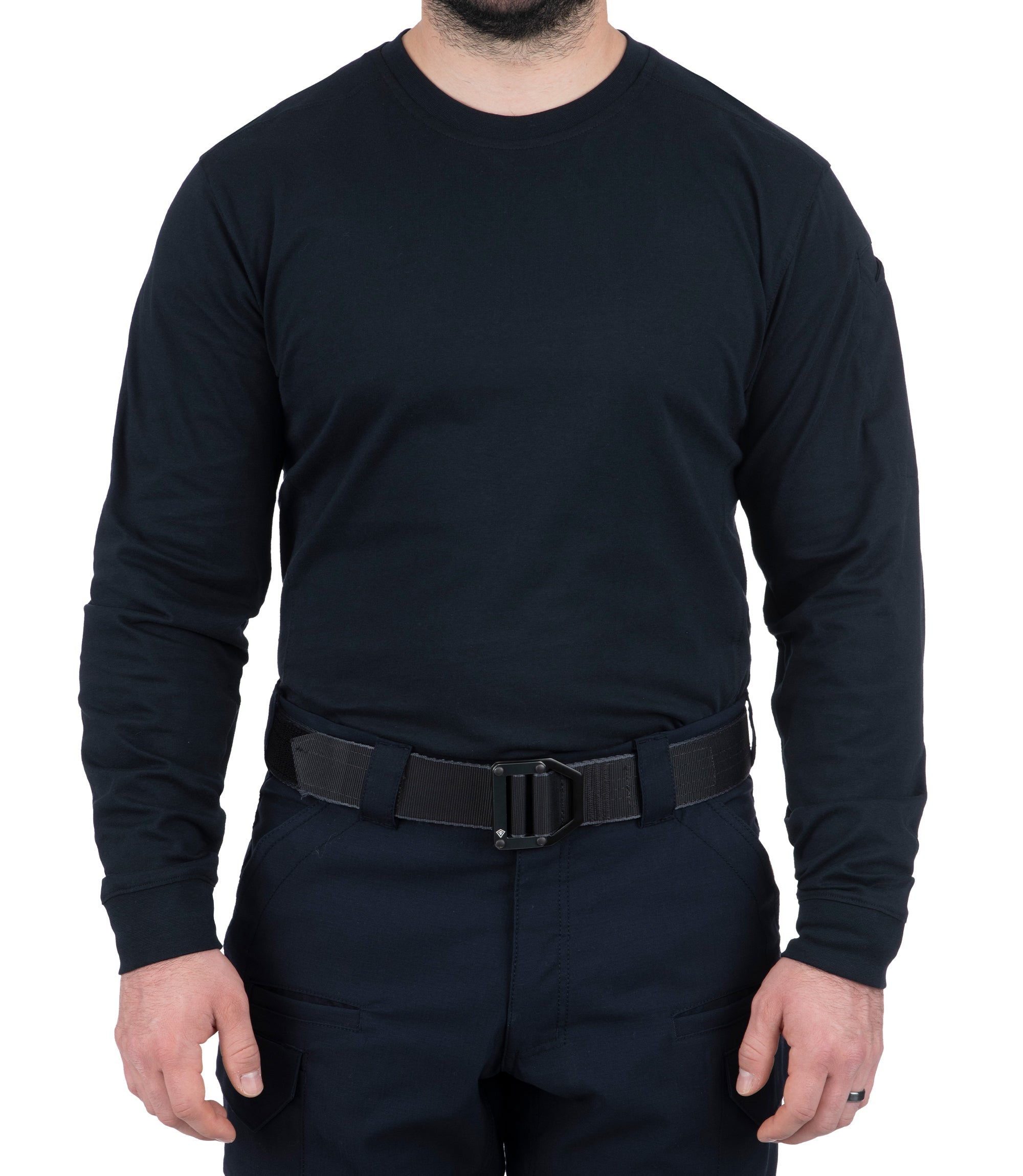 Front of Men's Tactix Series Cotton Long Sleeve T-Shirt With Pen Pocket in Midnight Navy |color_midnight navy