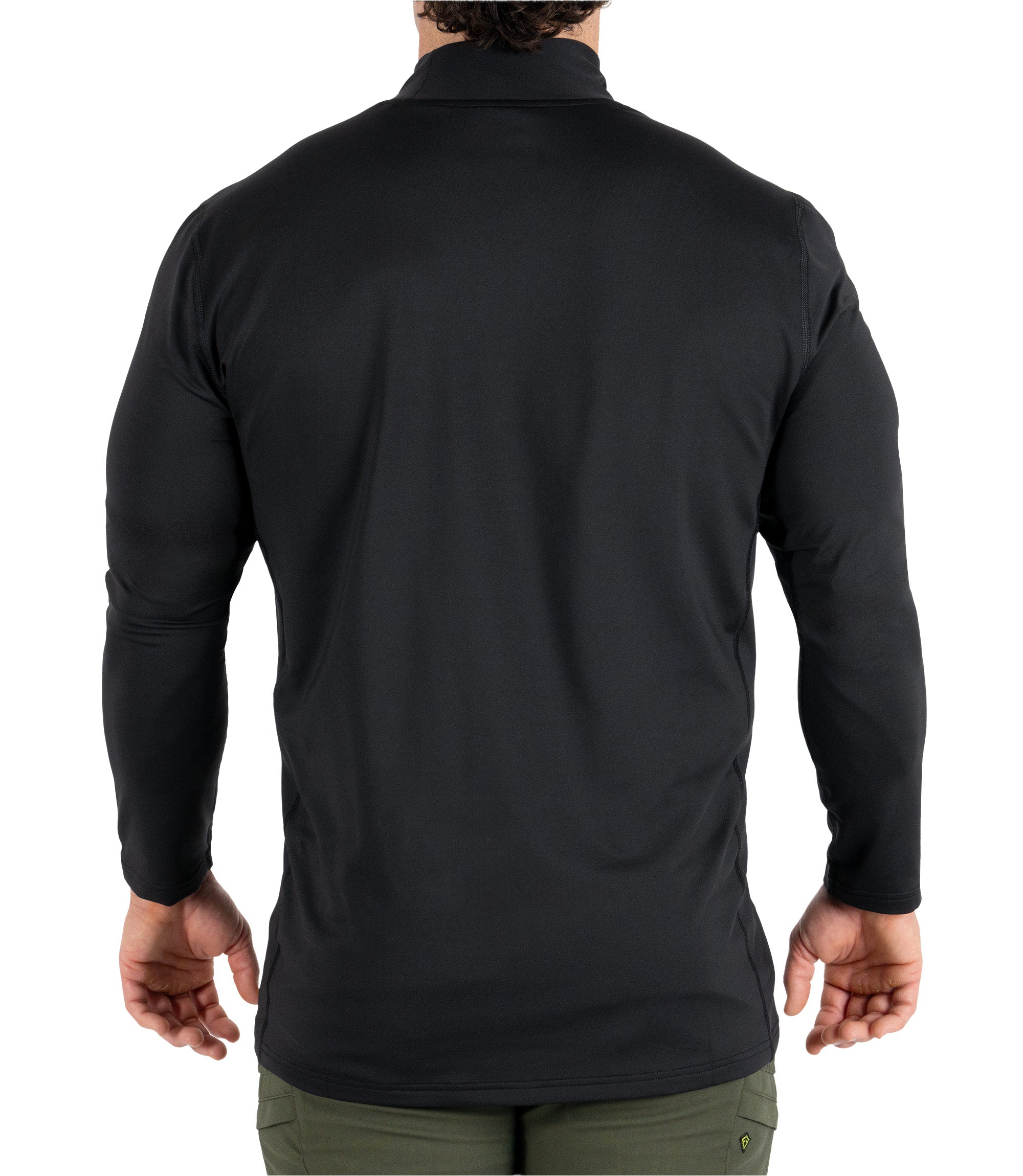 Back view of Men's Long Sleeve Mock Neck in color black|color_black
