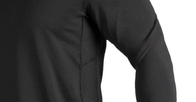 Close up of the side running gusset for Men's Long Sleeve Mock Neck