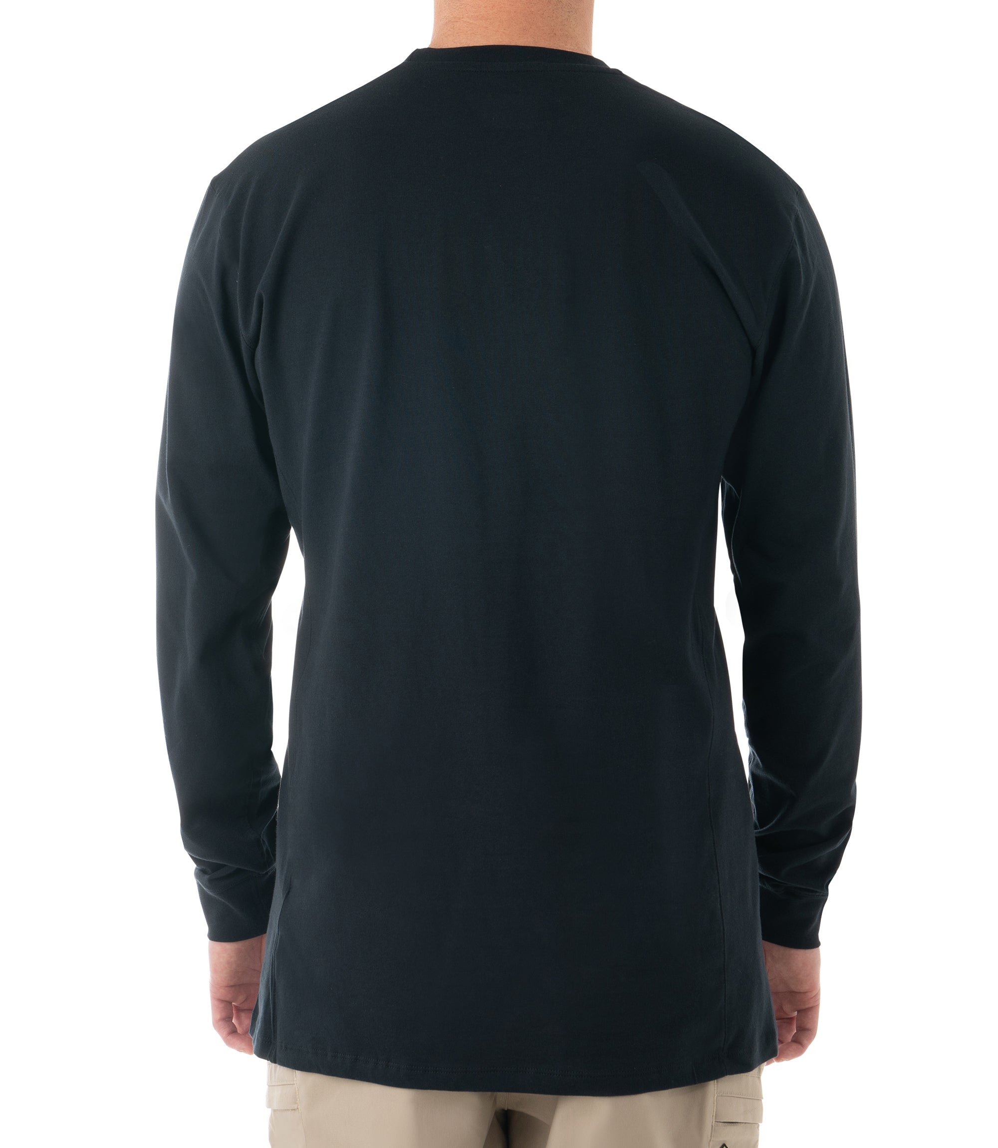 Back of Men's Tactix Series Cotton Long Sleeve T-Shirt with Chest Pocket in Midnight Navy |color_midnight navy
