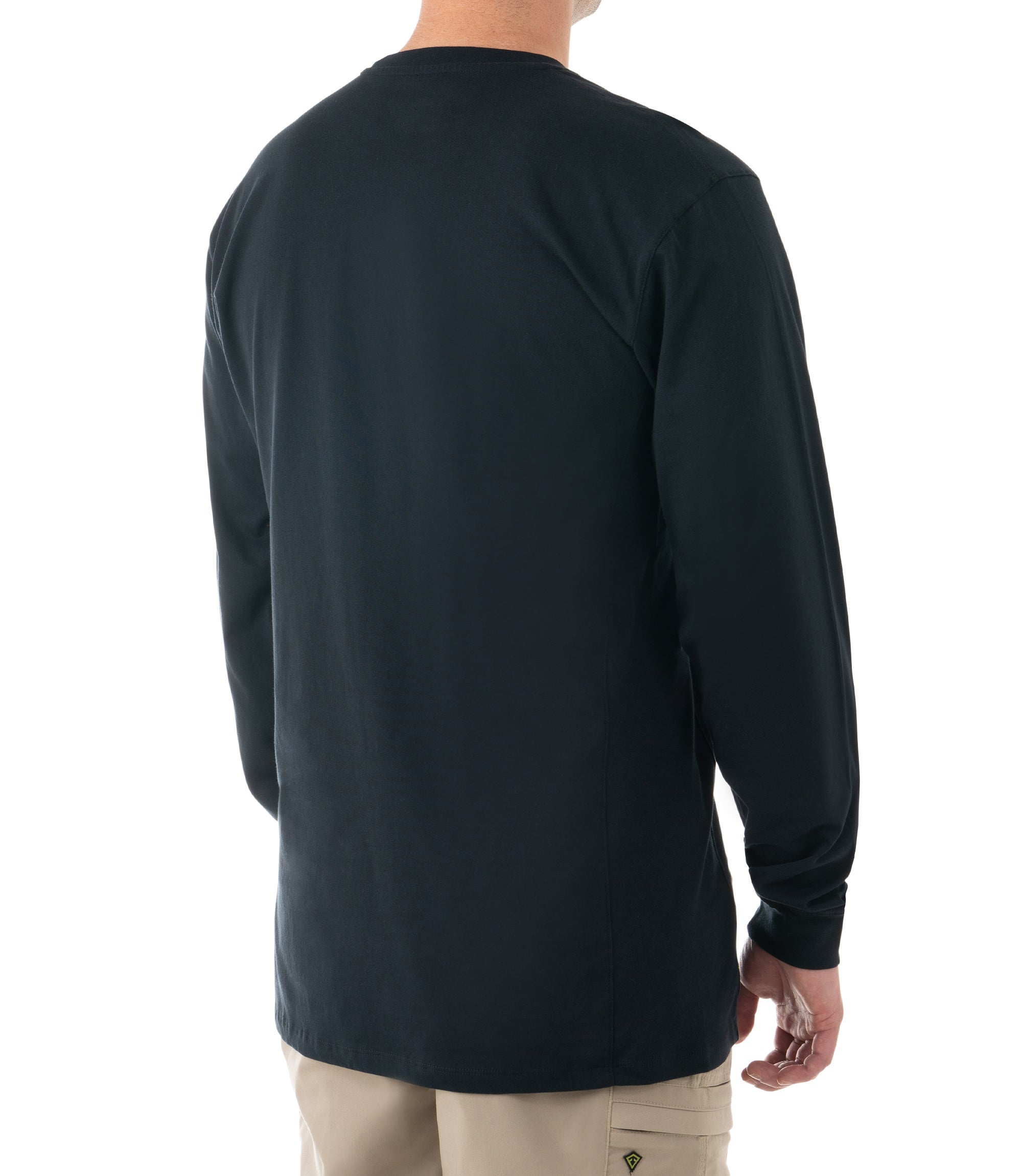 Side of Men's Tactix Series Cotton Long Sleeve T-Shirt with Chest Pocket in Midnight Navy |color_midnight navy