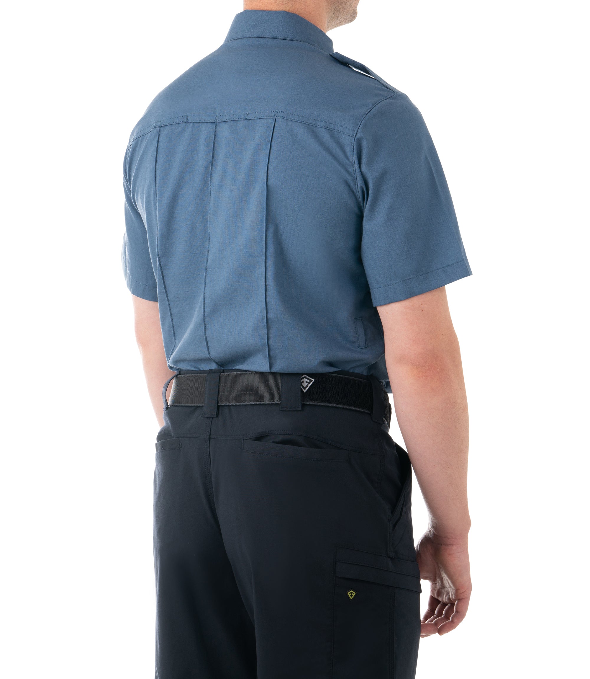 Side of Men's Pro Duty Uniform Short Sleeve Shirt in French Blue |color_french blue