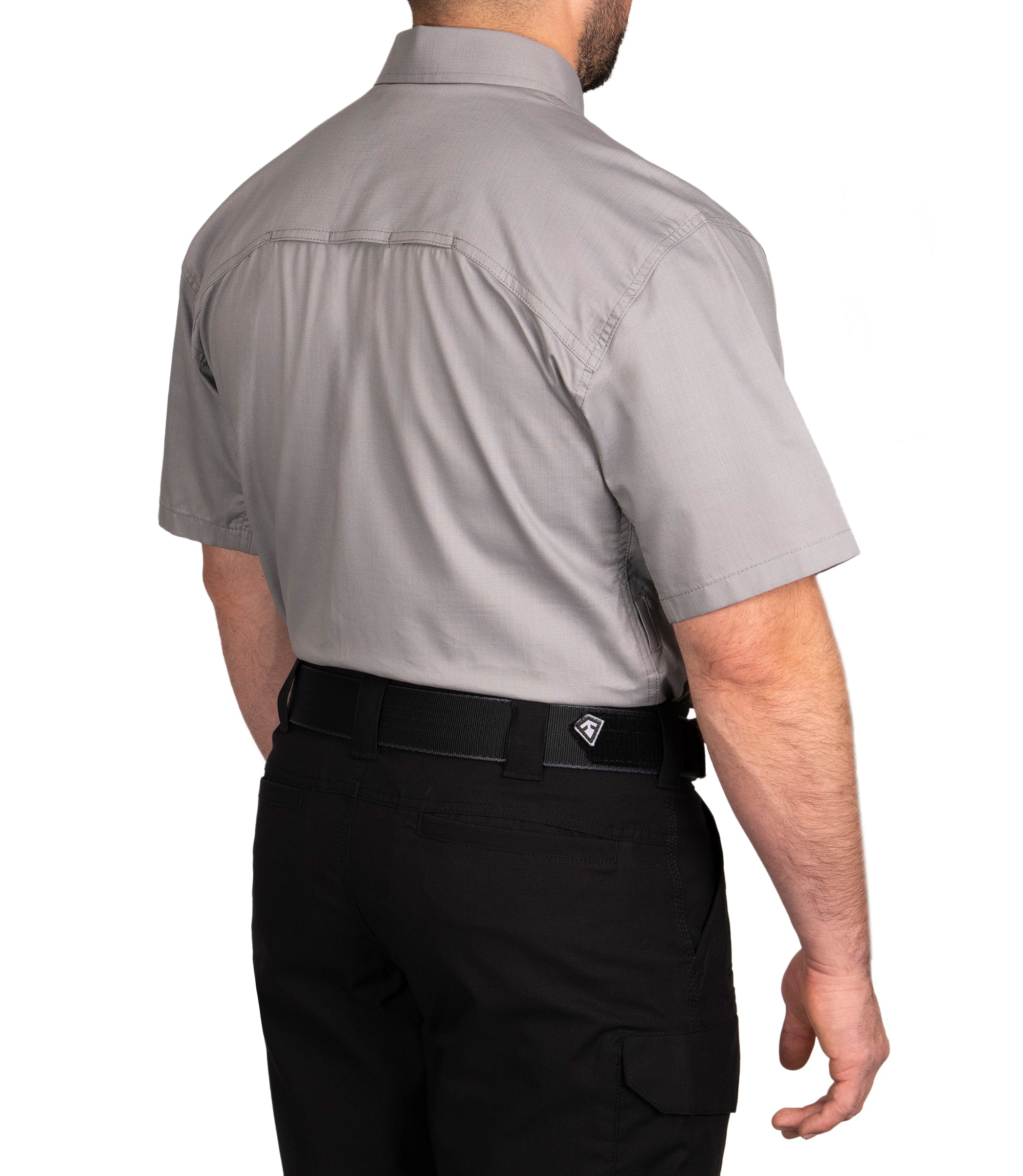 Back 1/4 of Men's V2 Tactical Short Sleeve Shirt in Nickel Grey |color_nickel grey