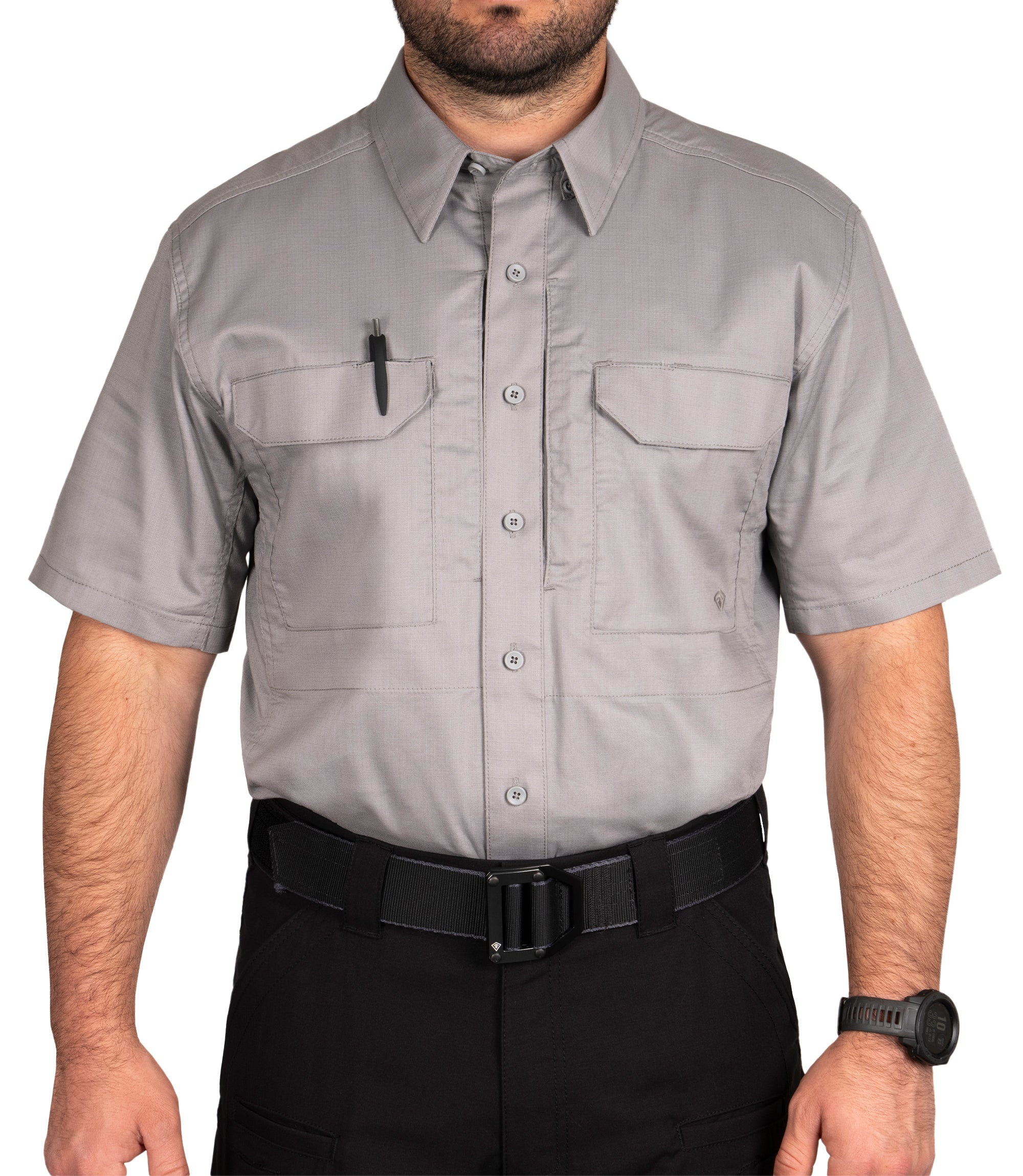 Pen Pocket on Men's V2 Tactical Short Sleeve Shirt in Nickel Grey |color_nickel grey