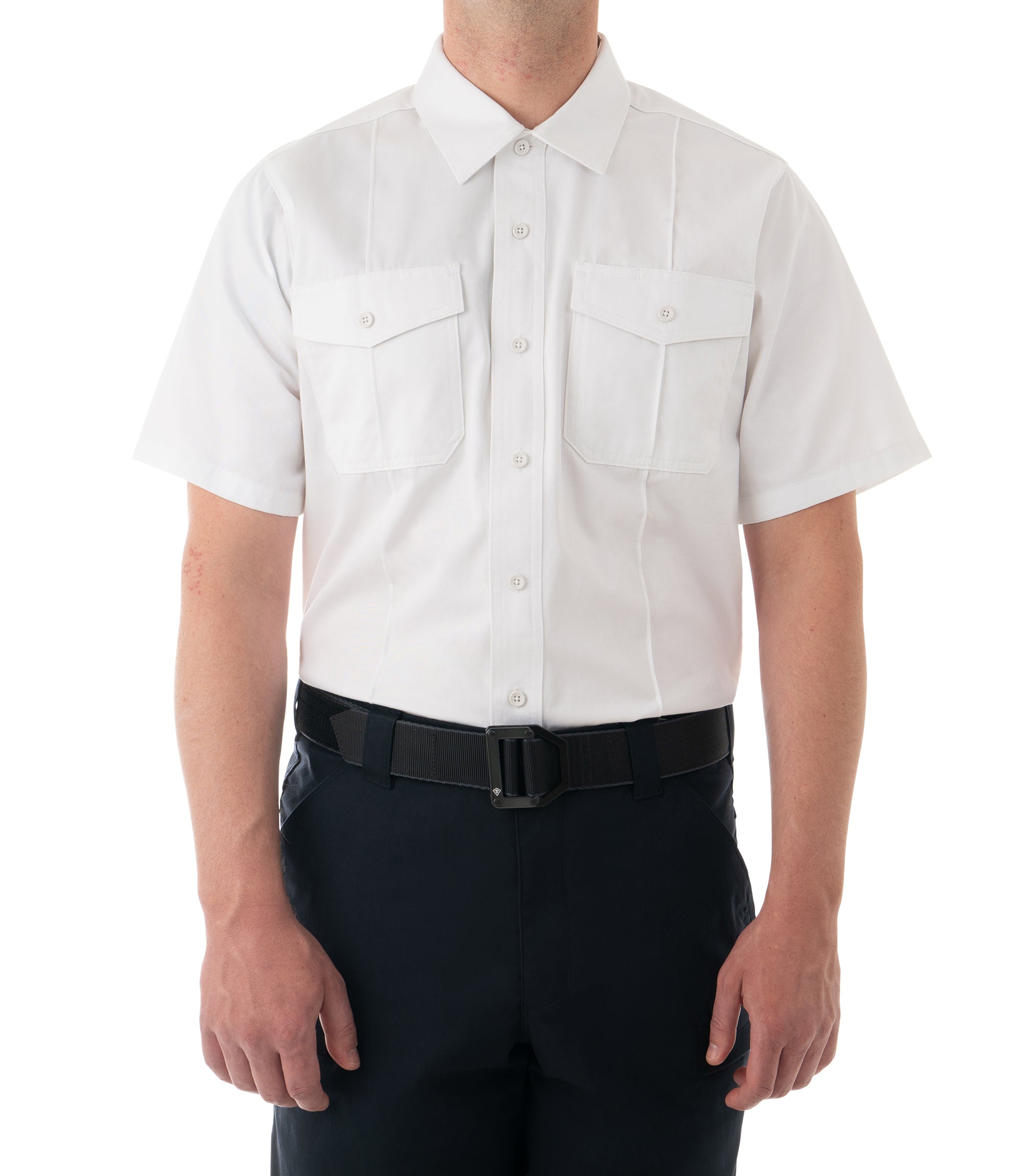 Front of Men's Cotton Station Short Sleeve Shirt in White |color_white