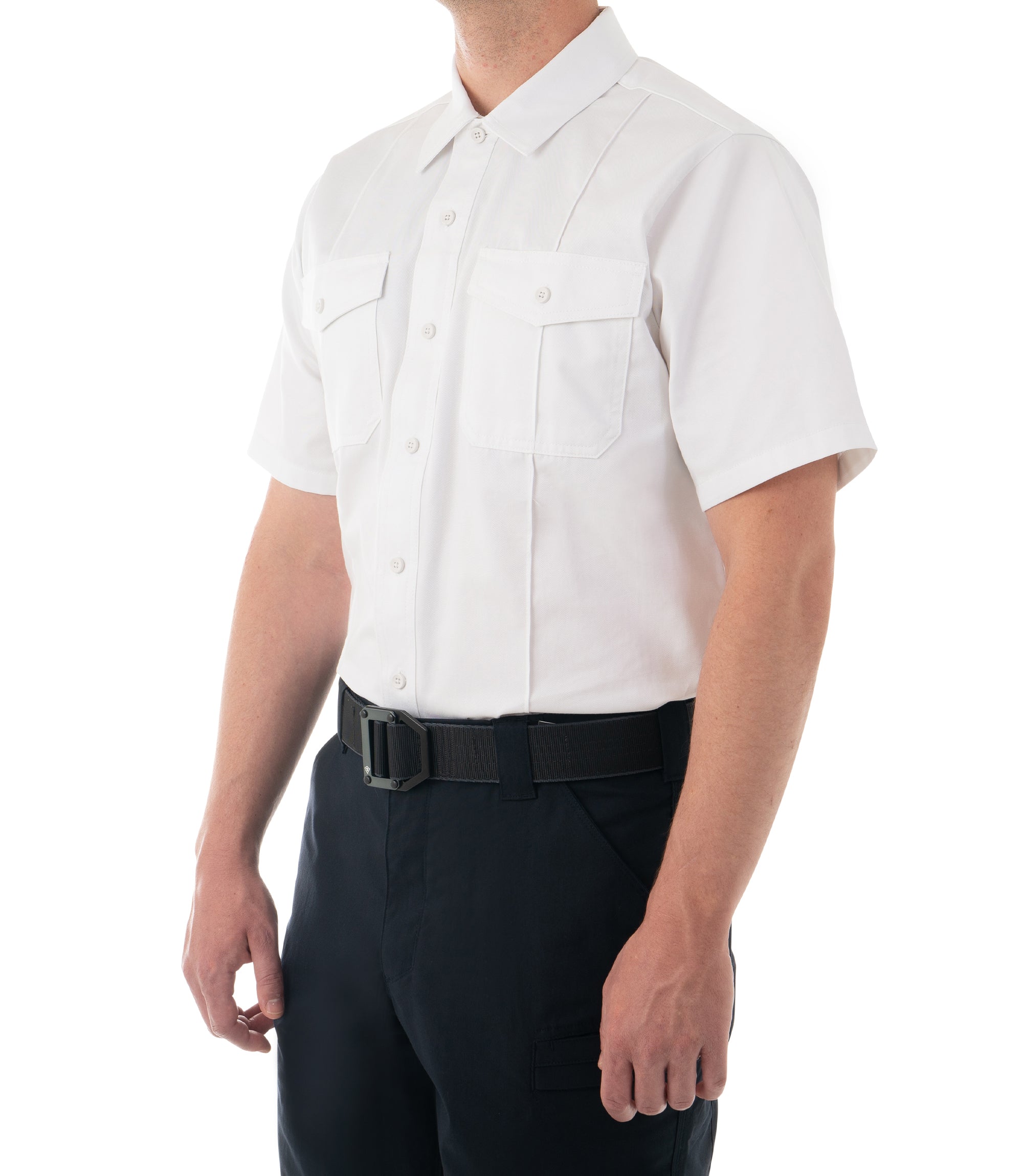 Side of Men's Cotton Station Short Sleeve Shirt in White |color_white