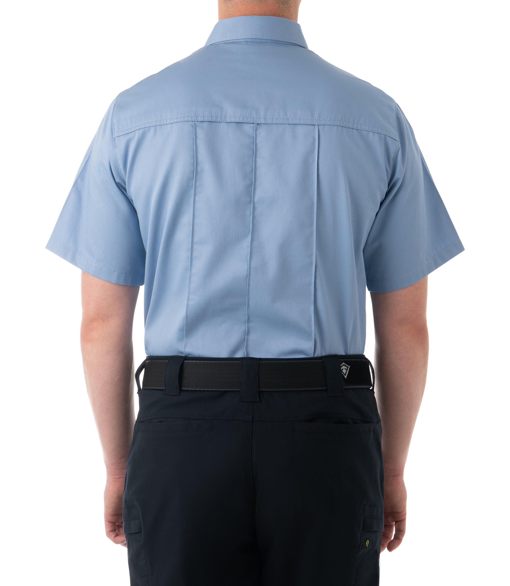 Back of Men's Cotton Station Short Sleeve Shirt in Medium Blue |color_medium blue