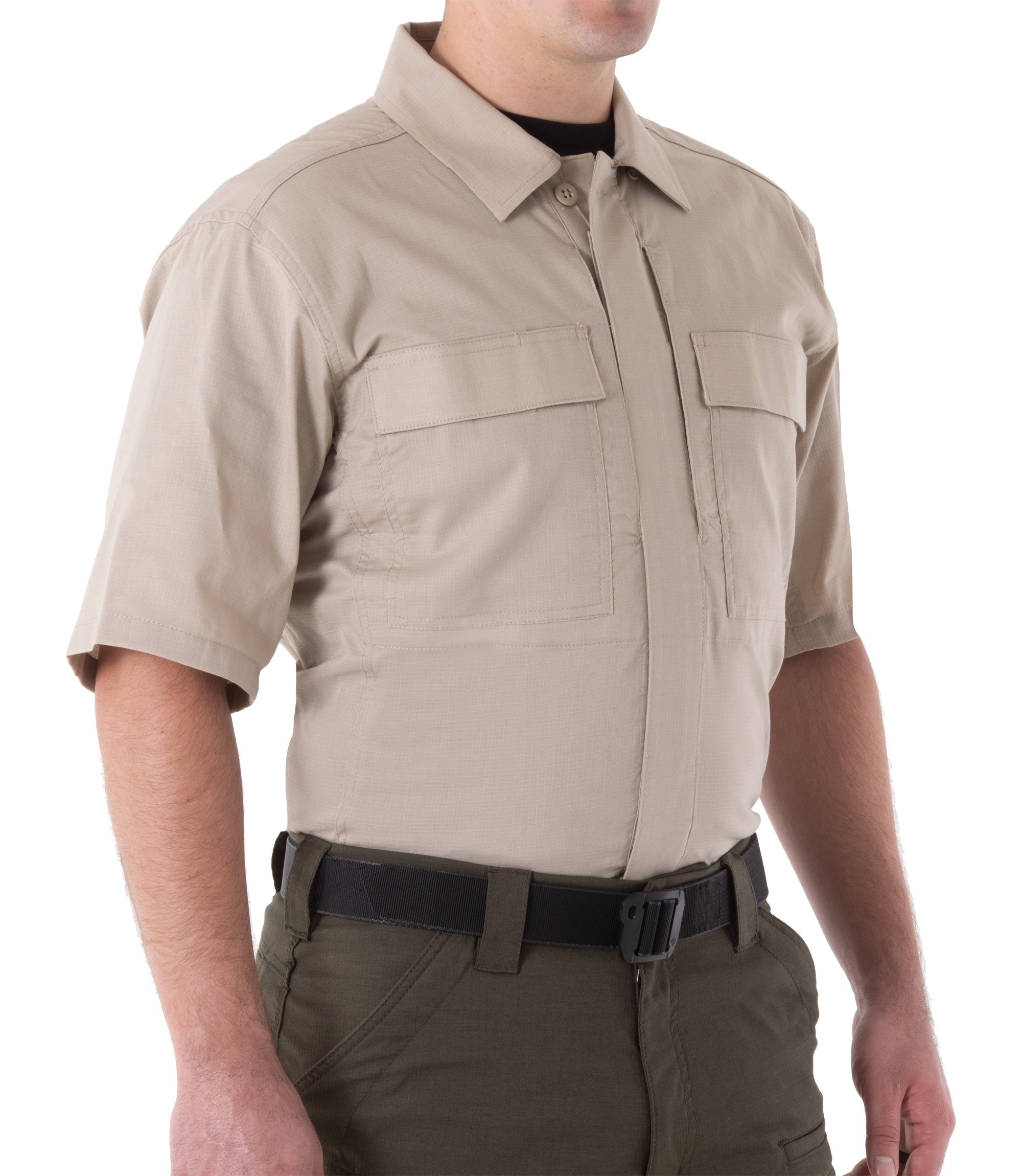Side of Men's V2 BDU Short Sleeve Shirt in Khaki |color_khaki