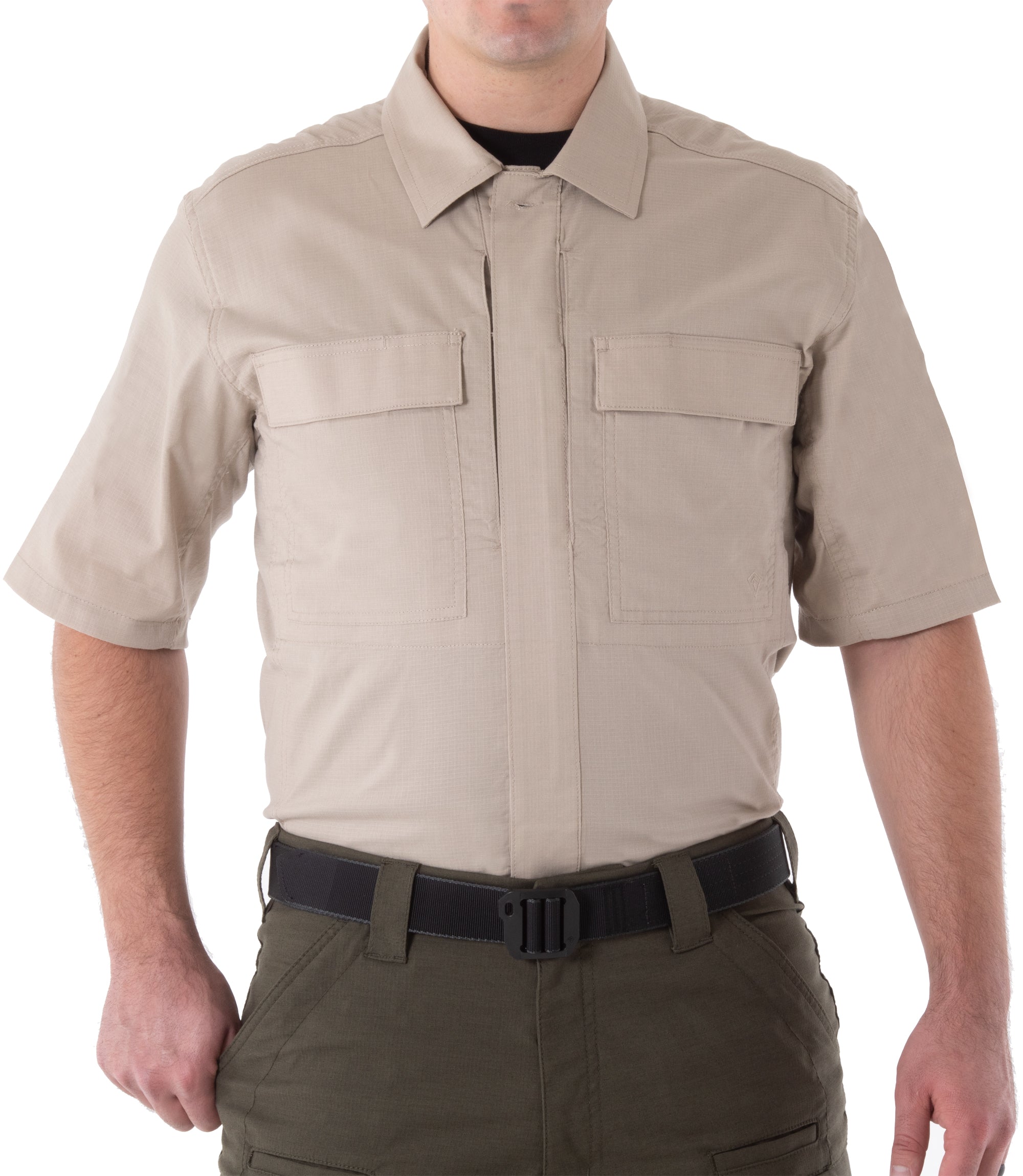 Front of Men's V2 BDU Short Sleeve Shirt in Khaki |color_khaki