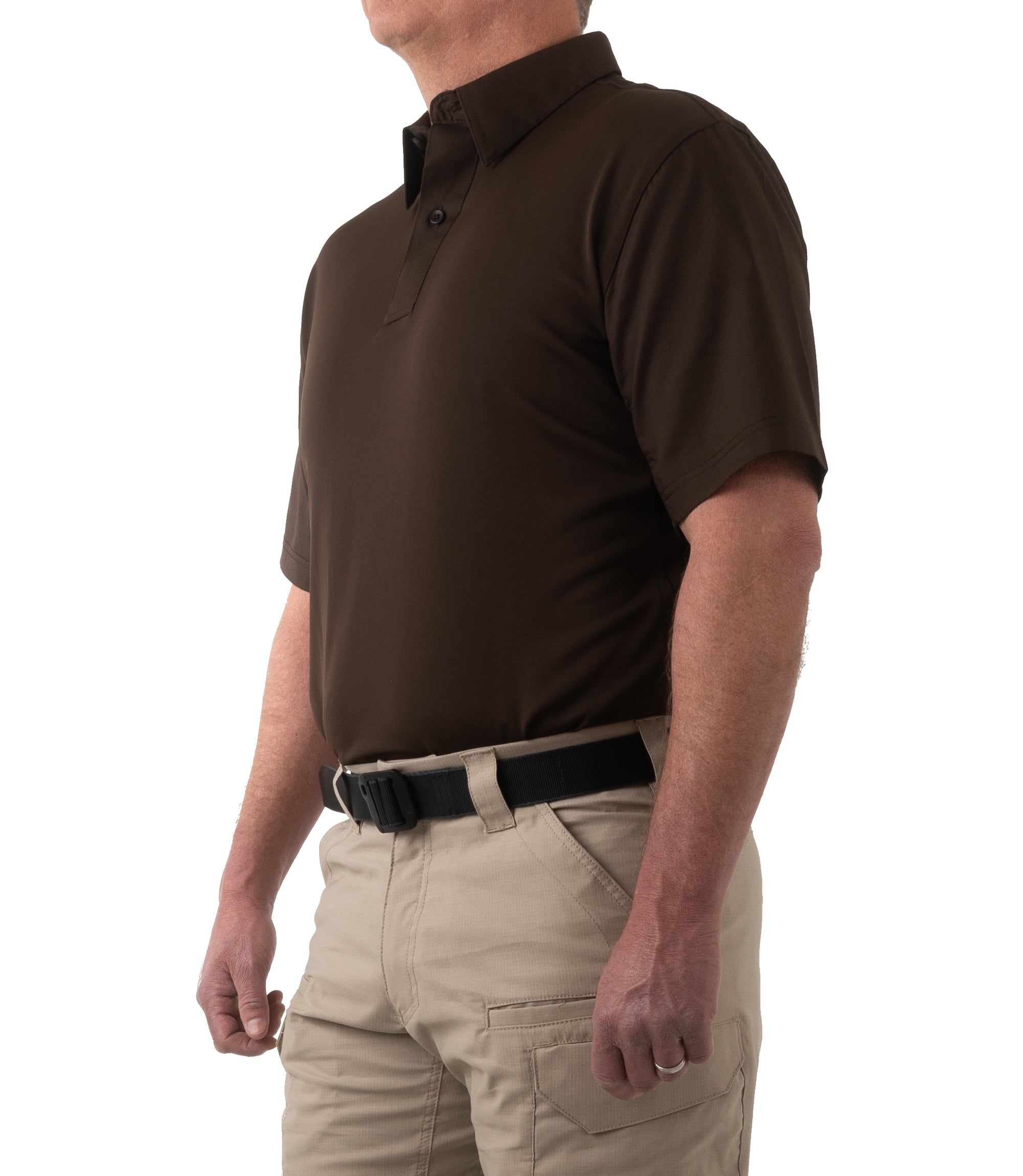 Side of Men's V2 Pro Performance Short Sleeve Shirt in Kodiak Brown |color_kodiak brown