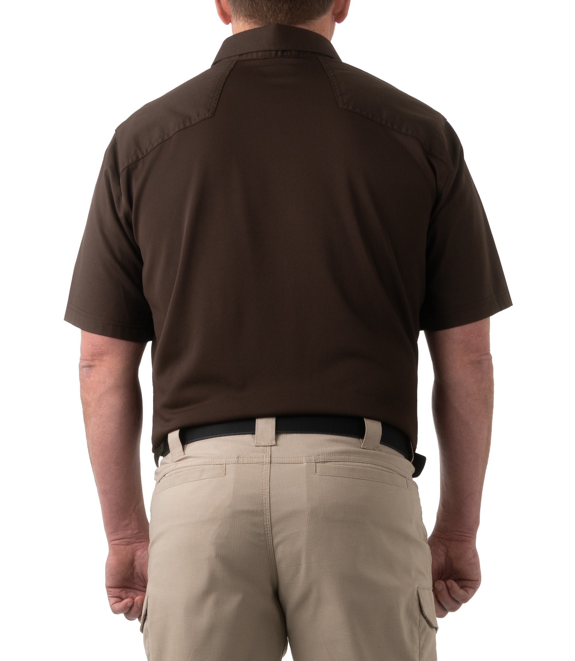 Back of Men's V2 Pro Performance Short Sleeve Shirt in Kodiak Brown |color_kodiak brown