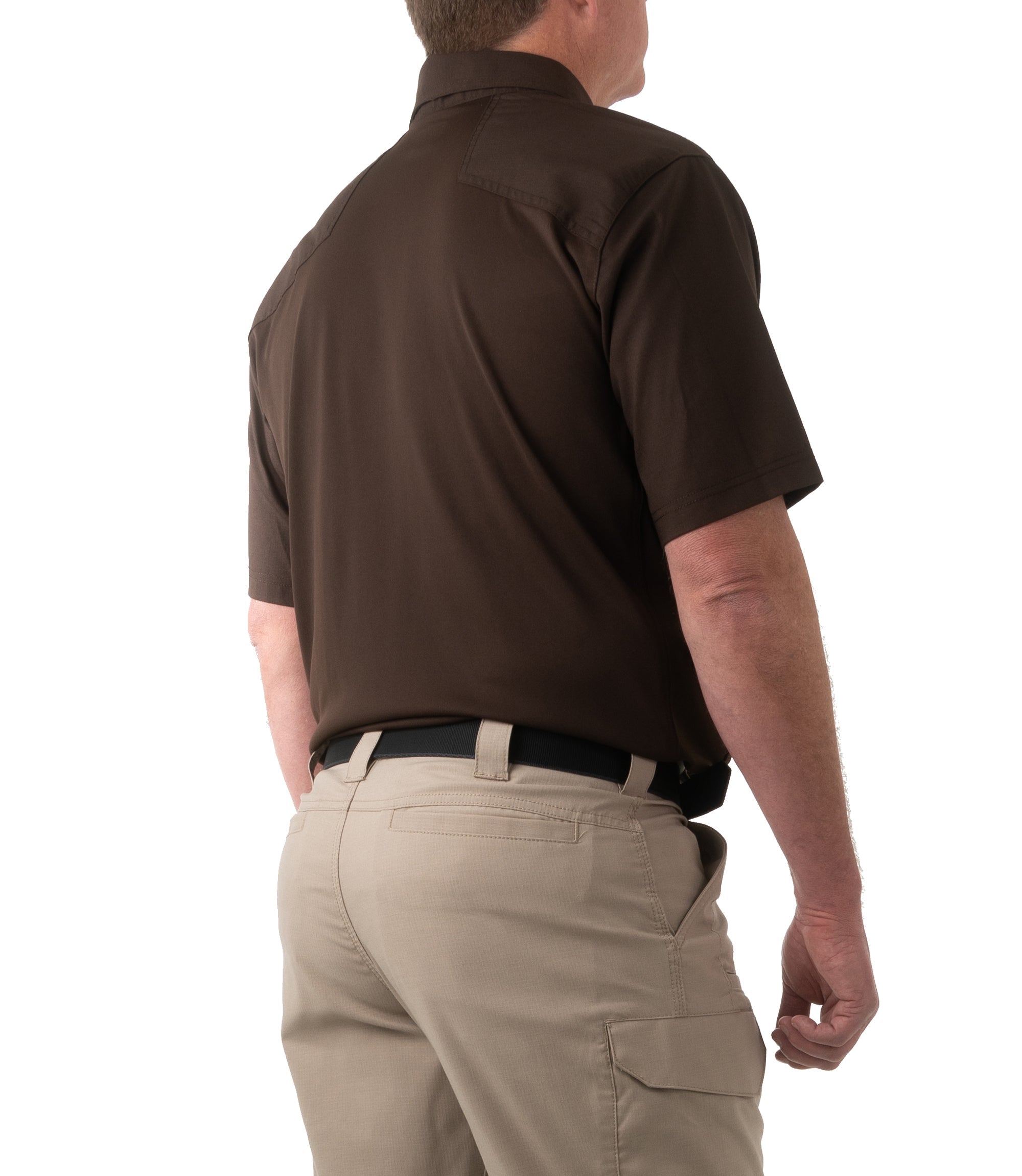 Side of Men's V2 Pro Performance Short Sleeve Shirt in Kodiak Brown |color_kodiak brown