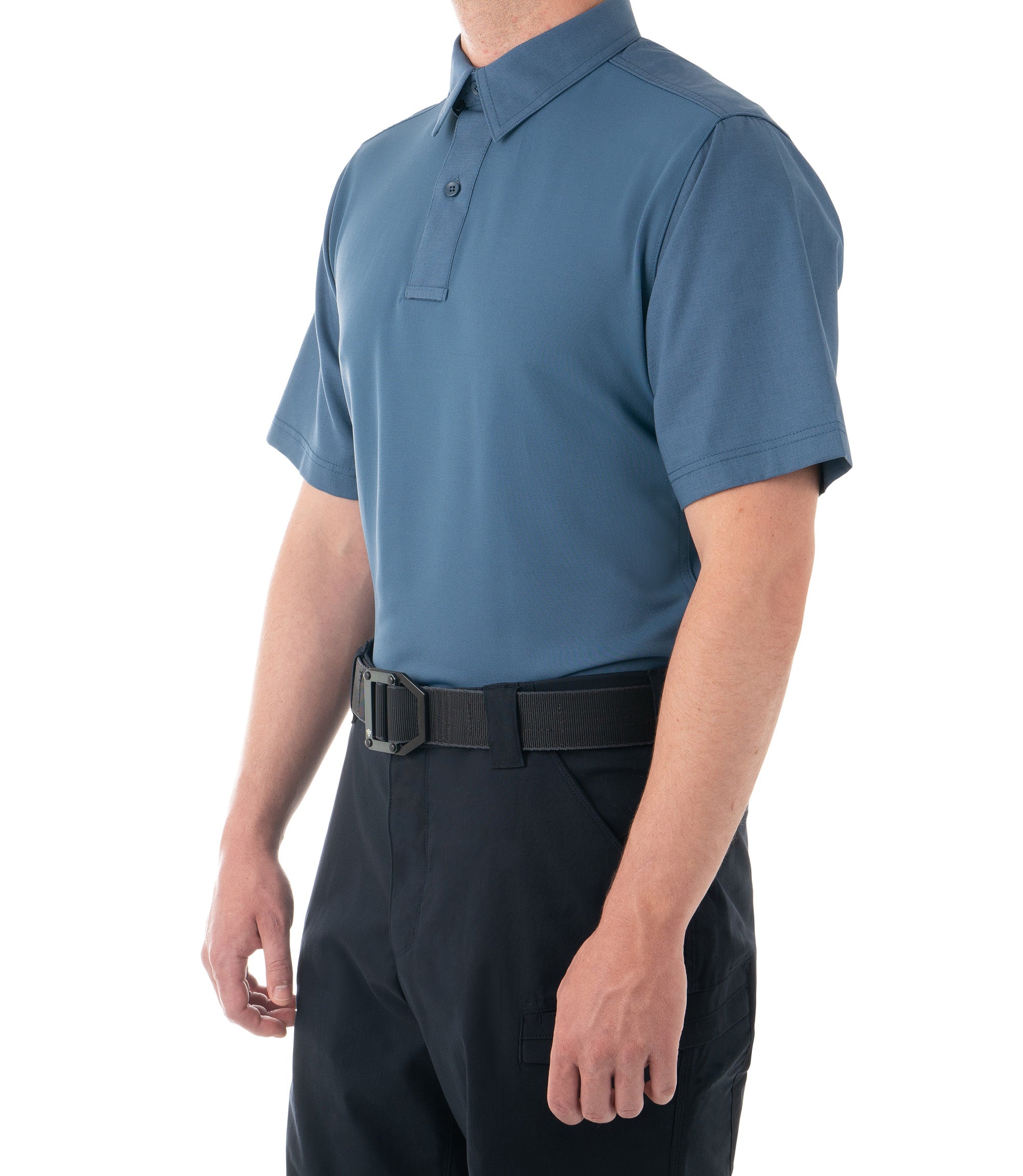 Side of Men's V2 Pro Performance Short Sleeve Shirt in French Blue |color_french blue