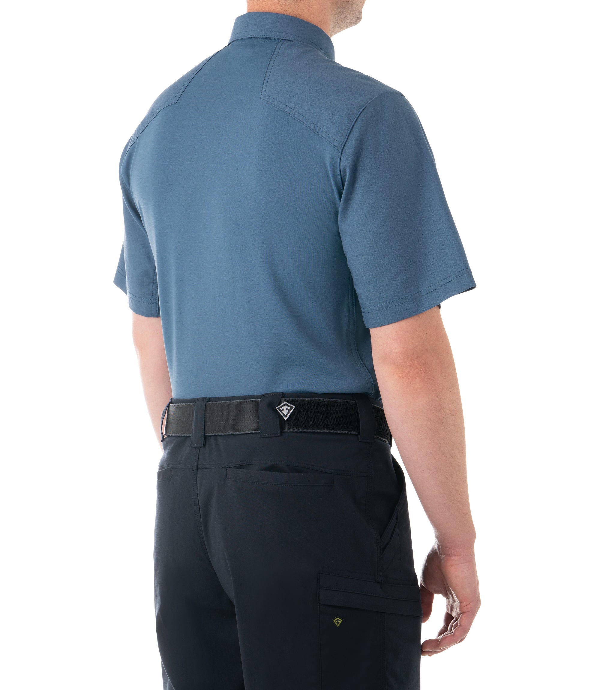Side of Men's V2 Pro Performance Short Sleeve Shirt in French Blue |color_french blue