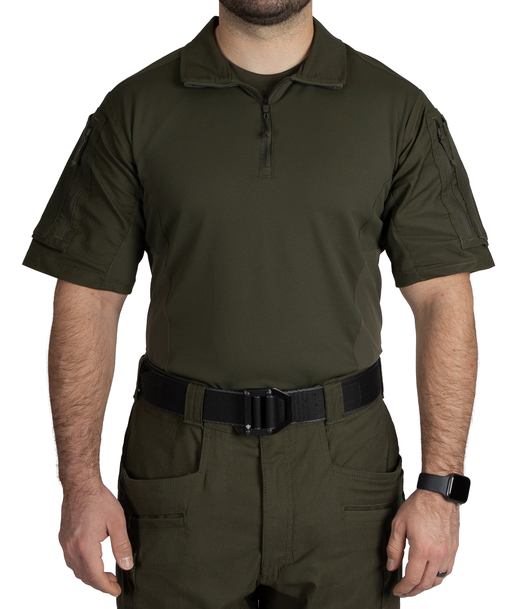 Front of Men's Defender Short Sleeve Shirt in OD Green |color_OD Green