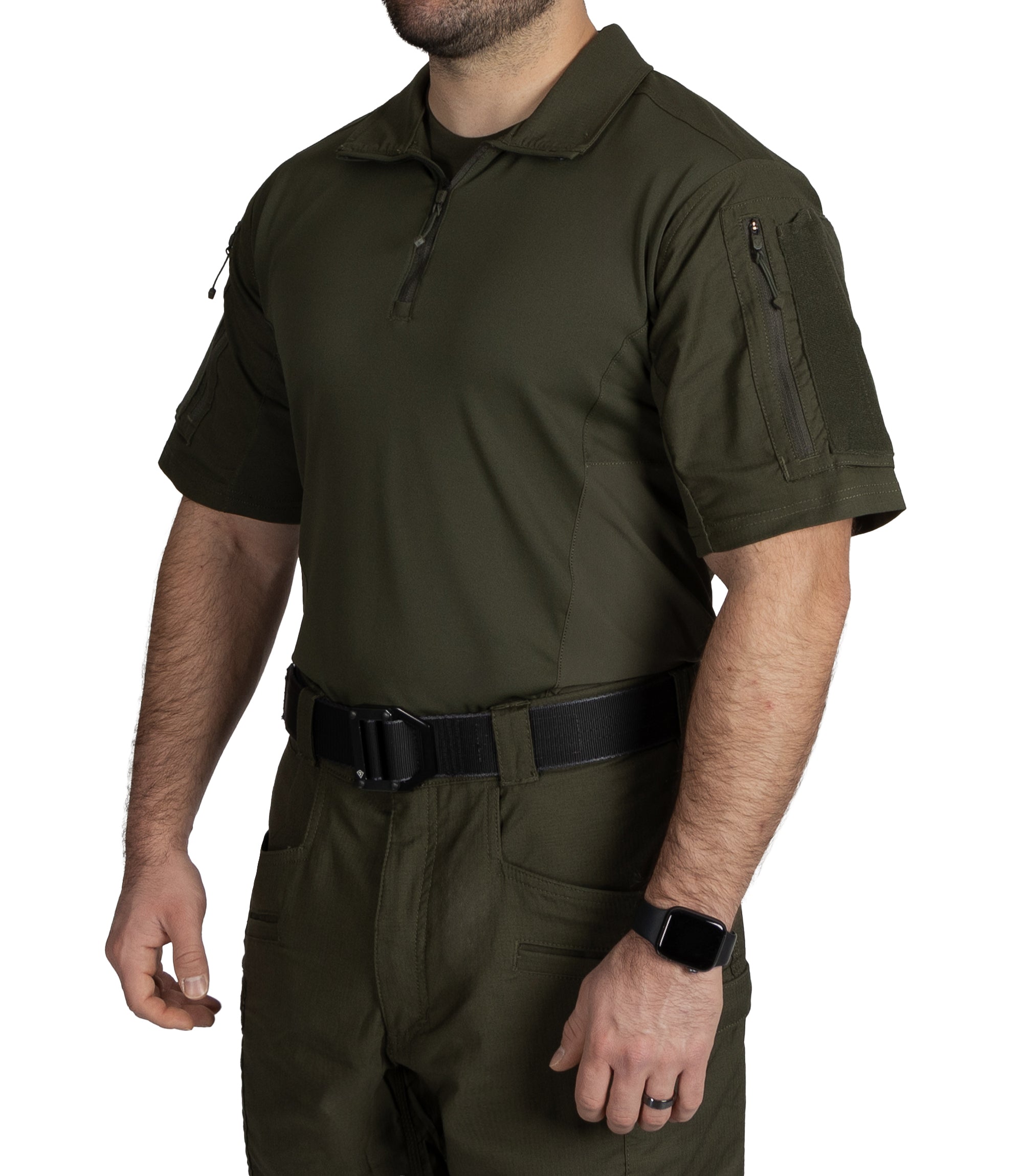 Front of Men's Defender Short Sleeve Shirt in OD Green |color_OD Green