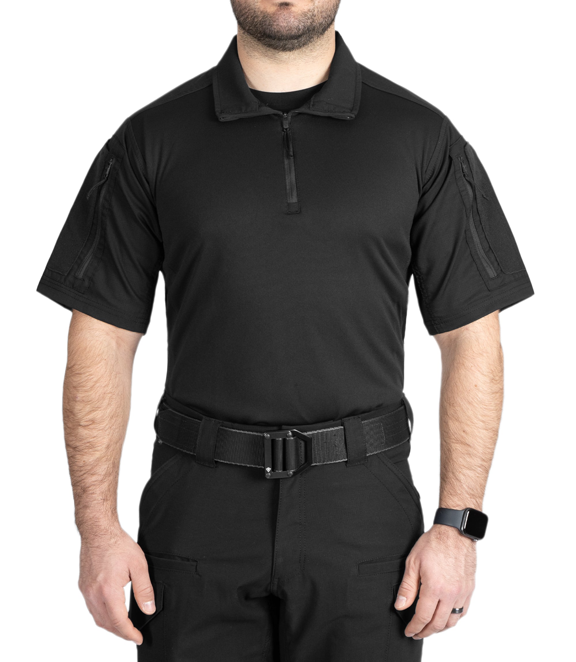 Front of Men's V2 Responder Short Sleeve Shirt in Black |color_black
