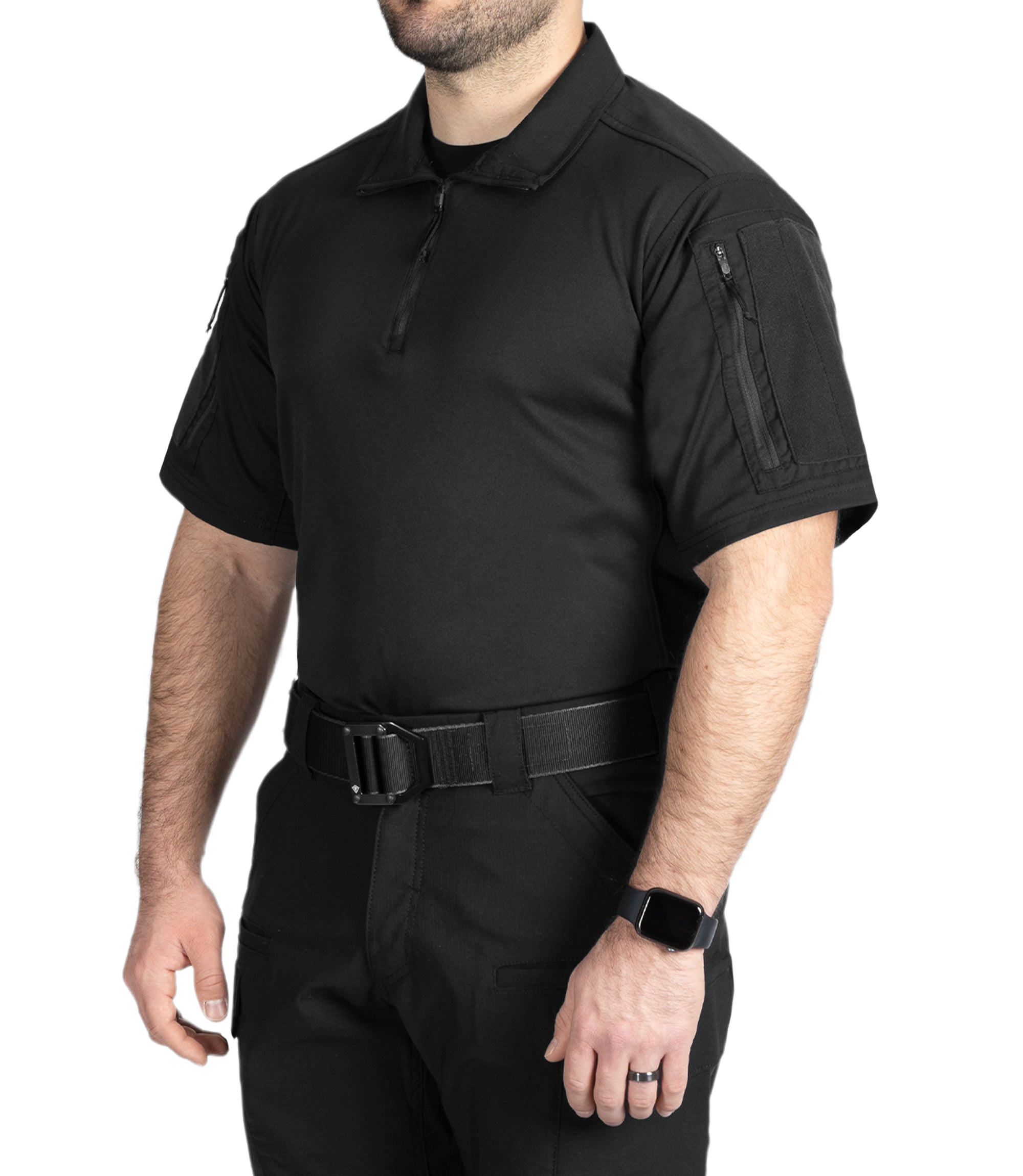 Front Side of Men's V2 Responder Short Sleeve Shirt in Black |color_black