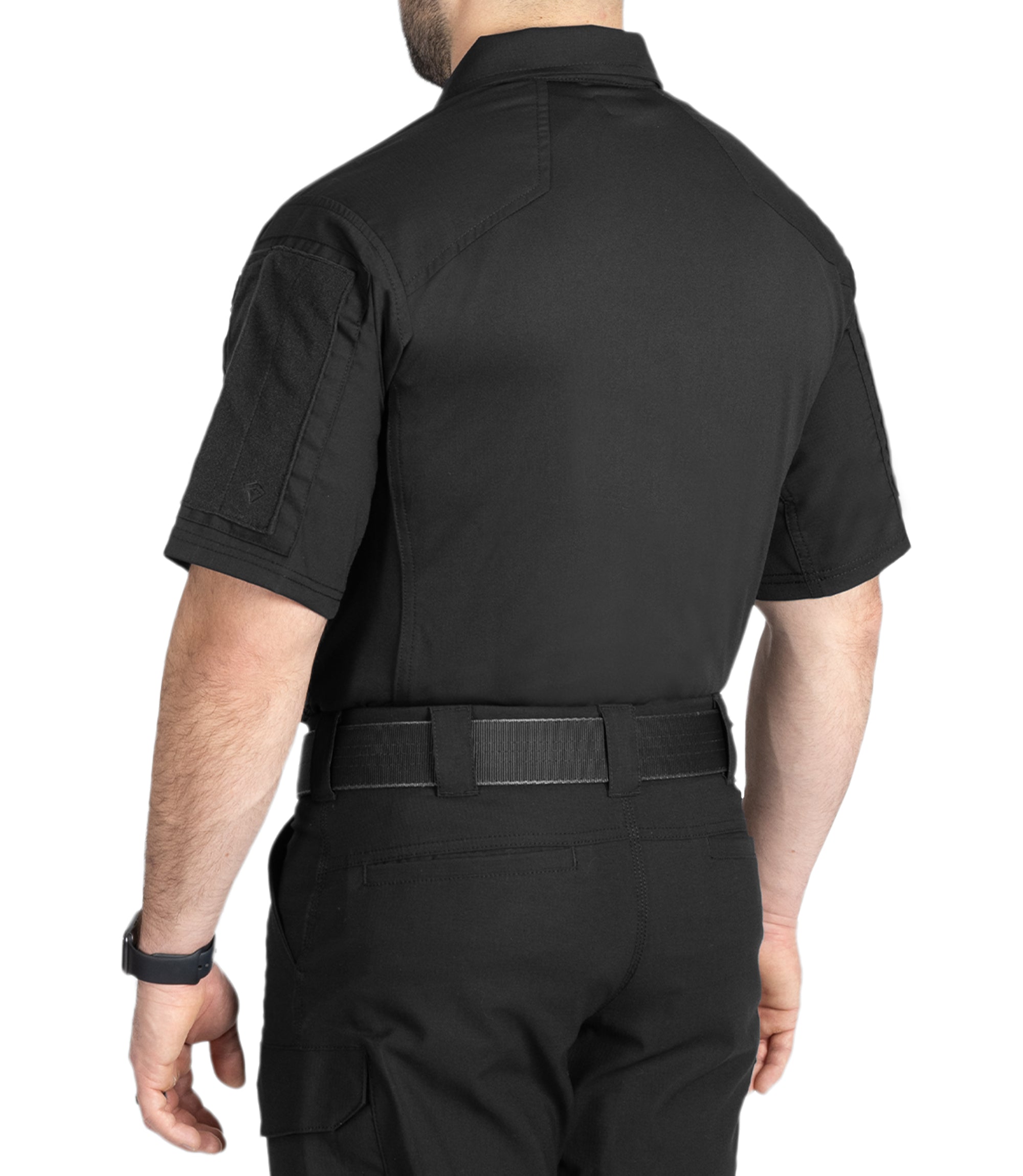 Back Side of Men's V2 Responder Short Sleeve Shirt in Black |color_black
