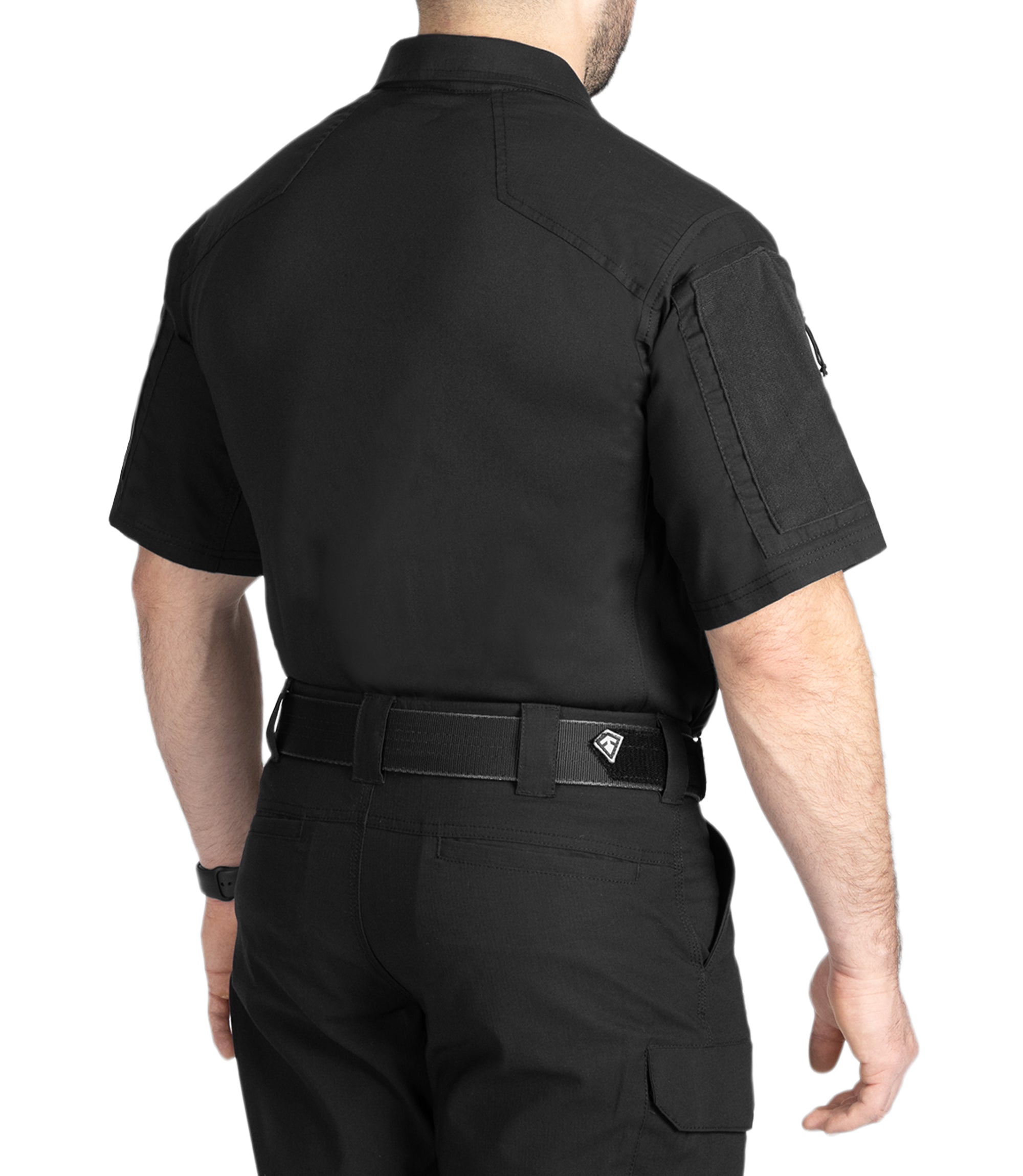 Back Side of Men's V2 Responder Short Sleeve Shirt in Black |color_black