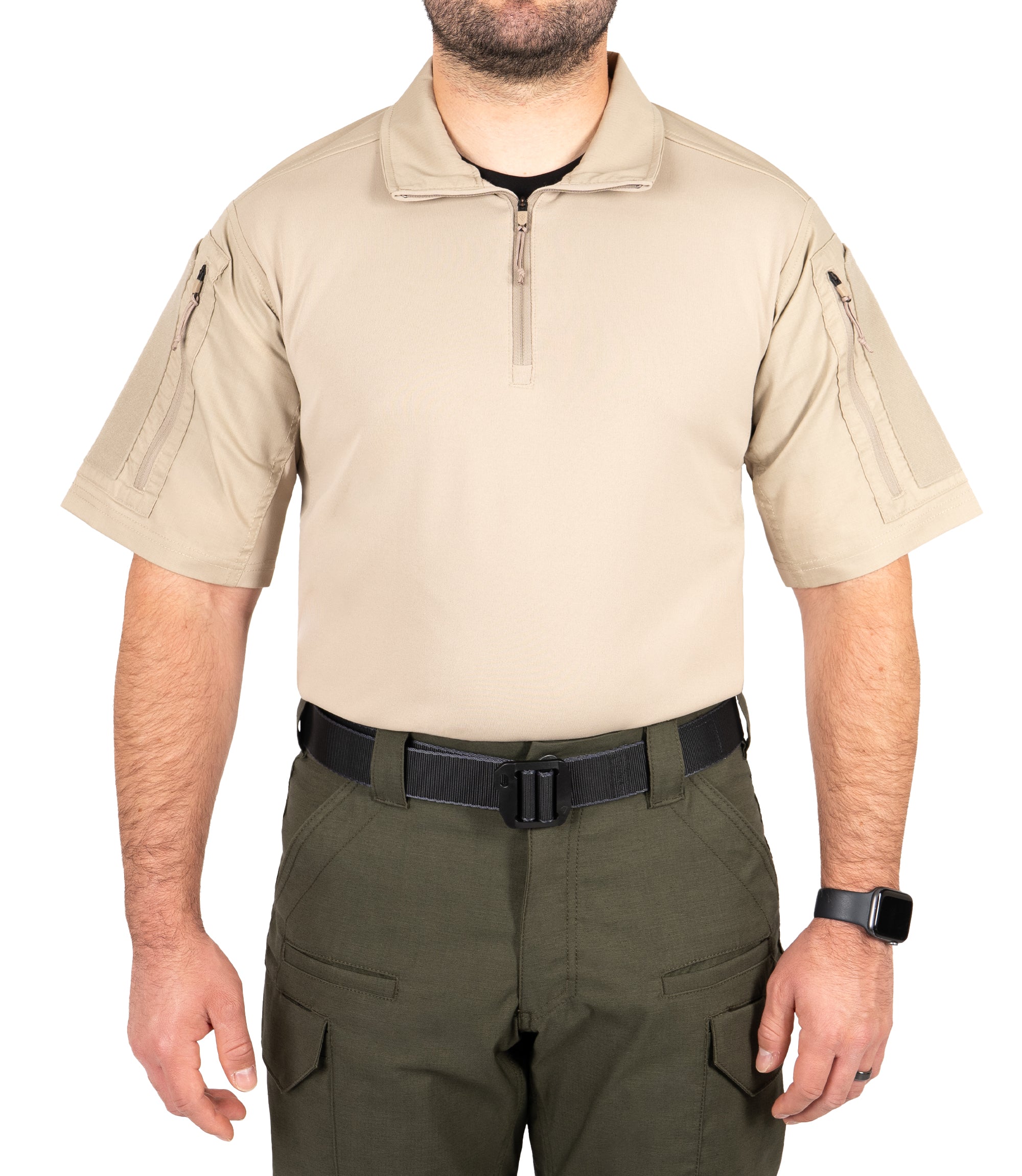 Front of Men's V2 Responder Short Sleeve Shirt in Silver Tan |color_silver tan