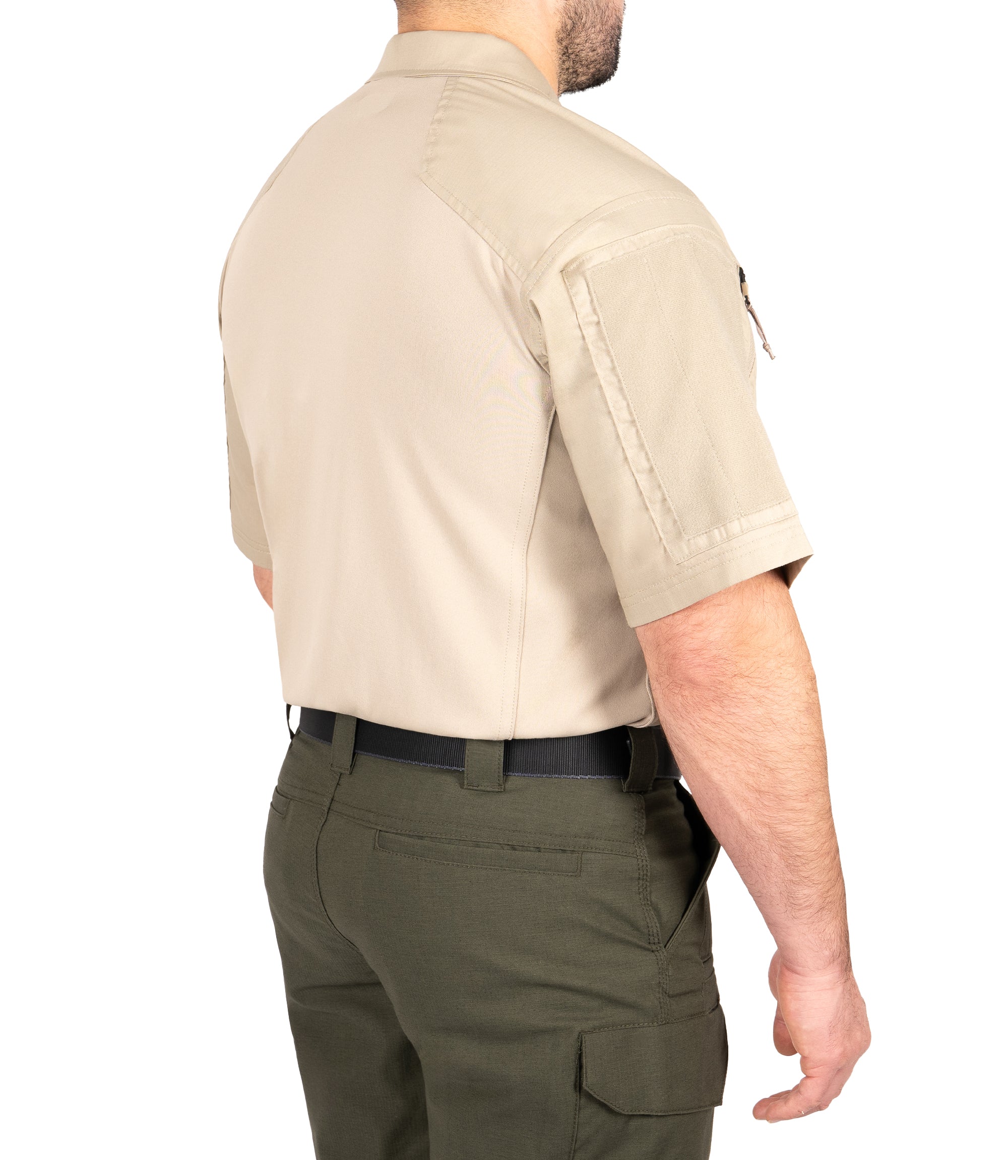 Back Side of Men's V2 Responder Short Sleeve Shirt in Silver Tan |color_silver tan