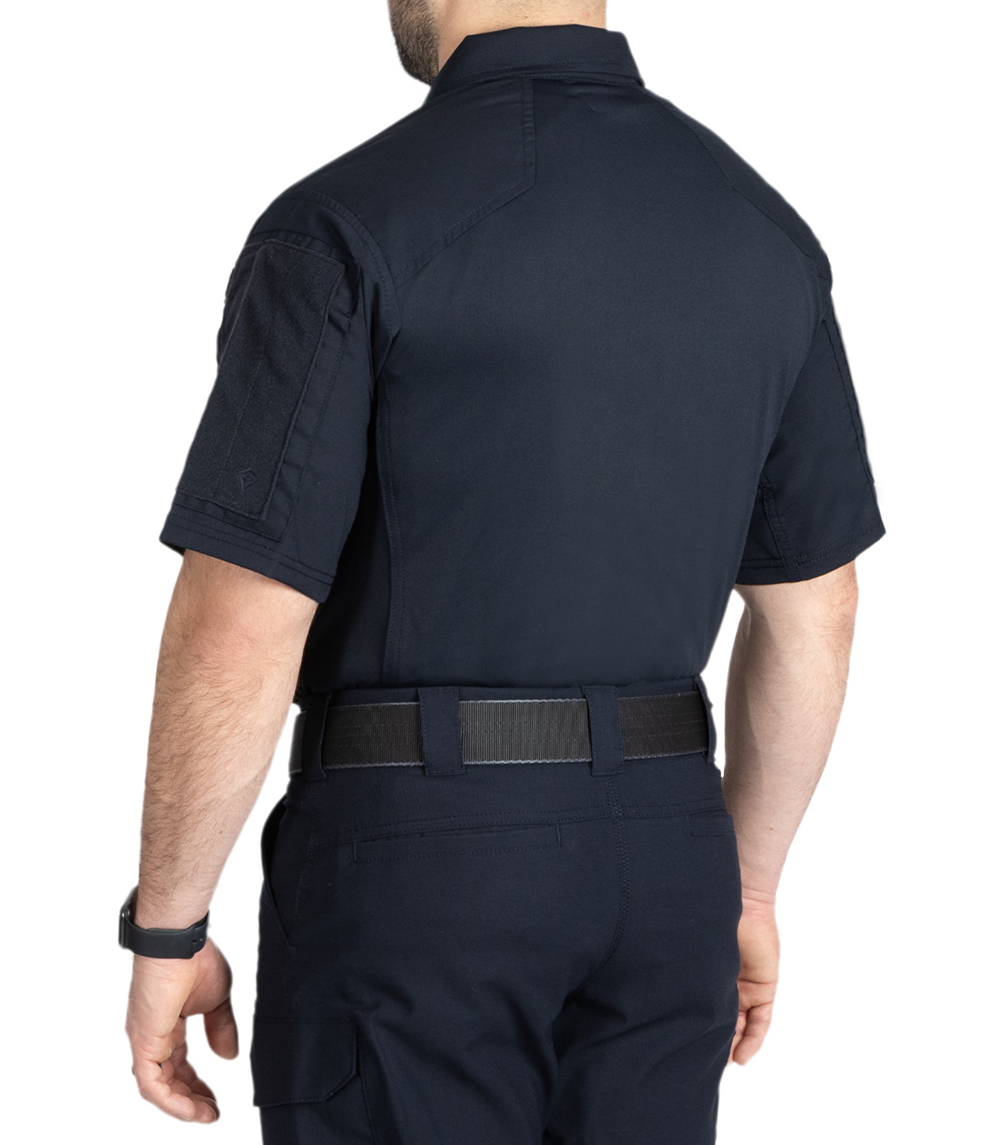 Back Side of Men's V2 Responder Short Sleeve Shirt in Midnight Navy |color_midnight navy