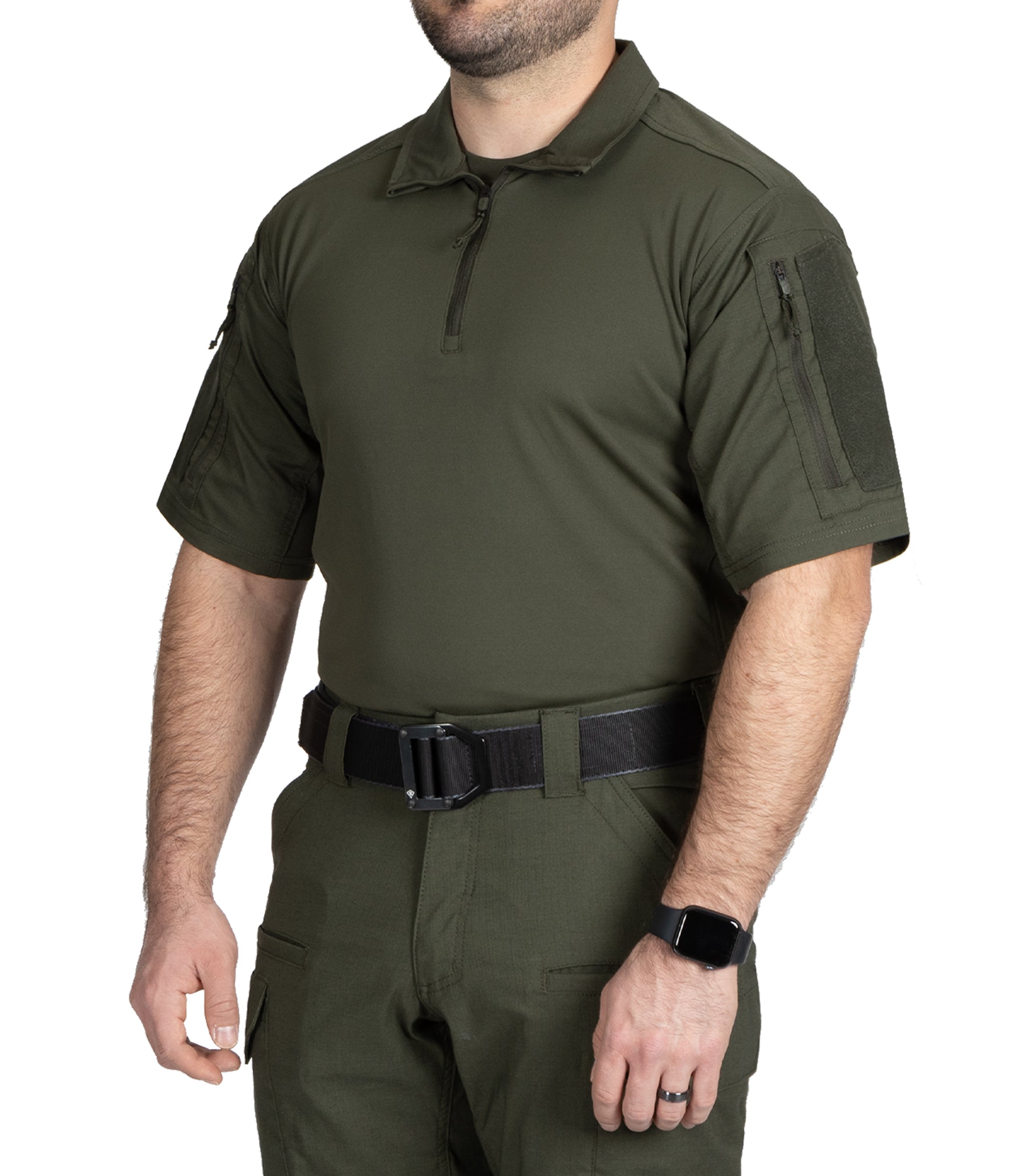 Front Side of Men's V2 Responder Short Sleeve Shirt in OD Green |color_od green