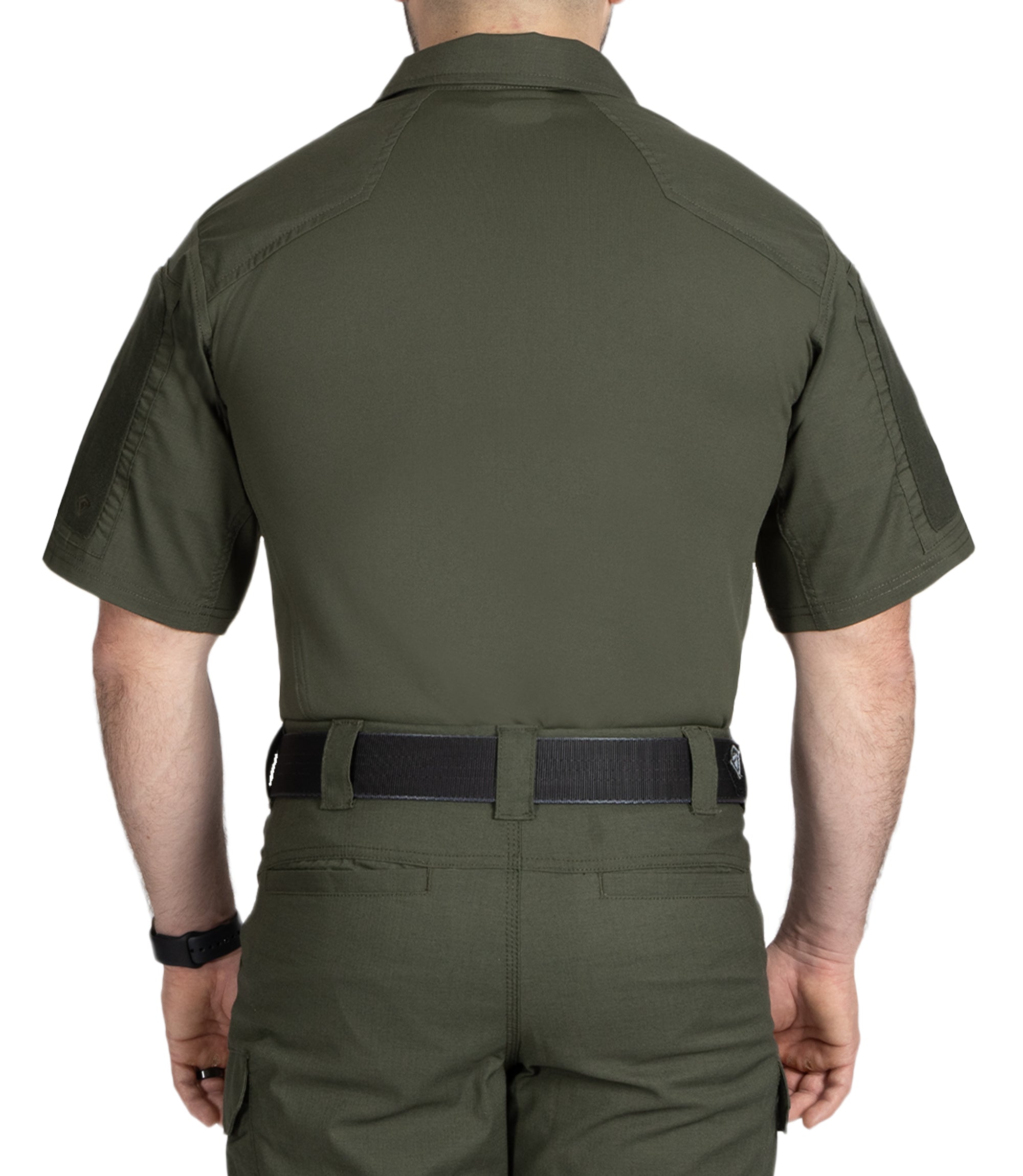 Back of Men's V2 Responder Short Sleeve Shirt in OD Green |color_od green
