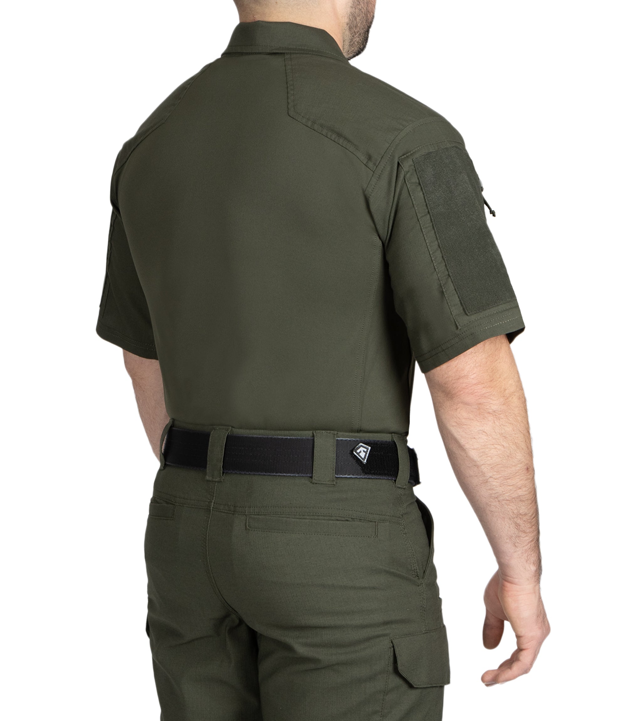 Back Side of Men's V2 Responder Short Sleeve Shirt in OD Green |color_od green