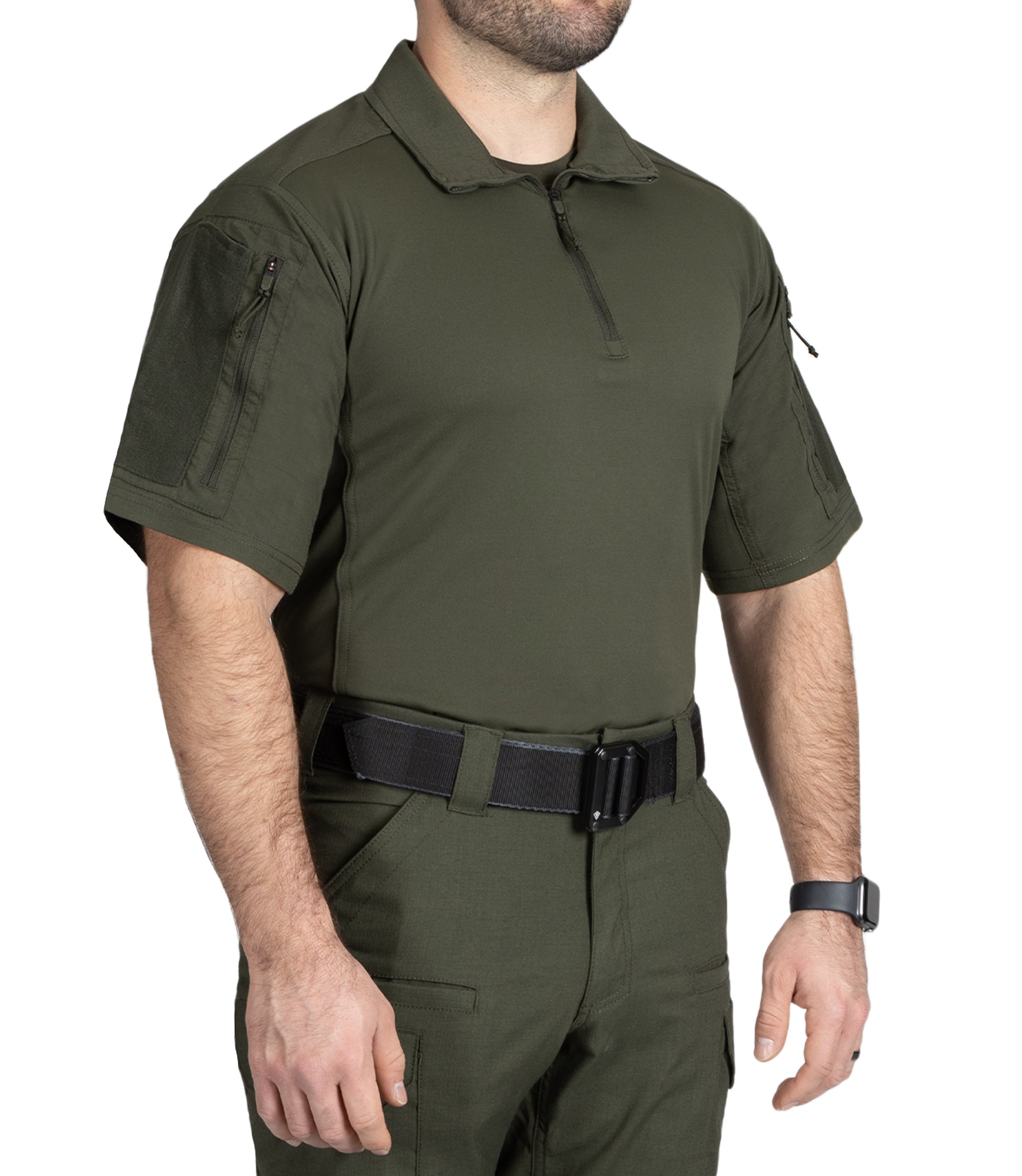 Front Side of Men's V2 Responder Short Sleeve Shirt in OD Green |color_od green